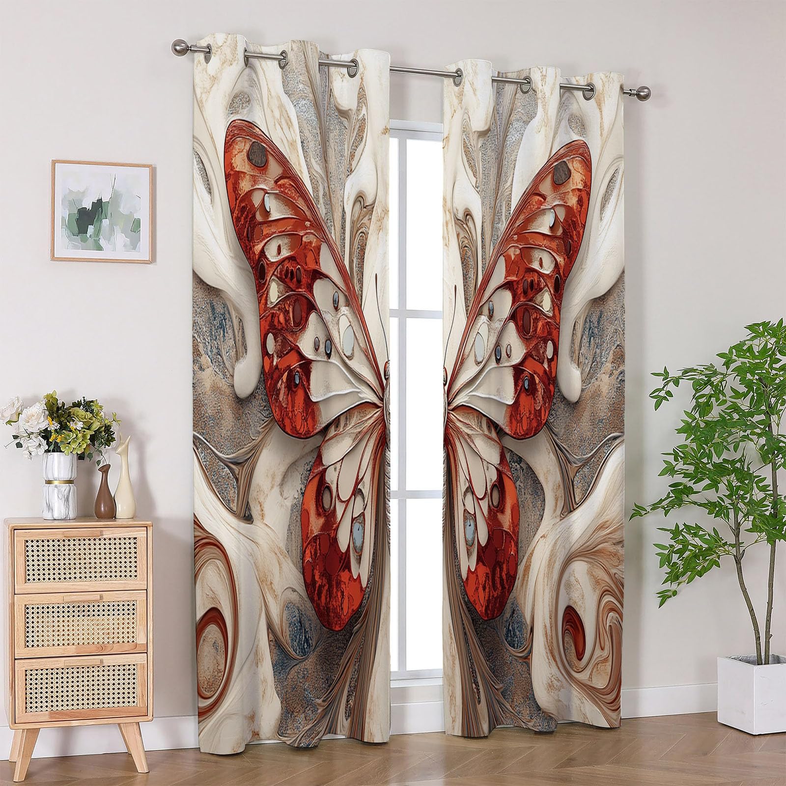 Vorhänge Blickdicht Abstrakt - Retro rote Schmetterlinge abstrakte Optik Abstrakt Modern Wohnzimmer Gardinen Vorhänge kurz Schlafzimmer Küchengardinen Decor-H180 x B100 cm (2er Pack)