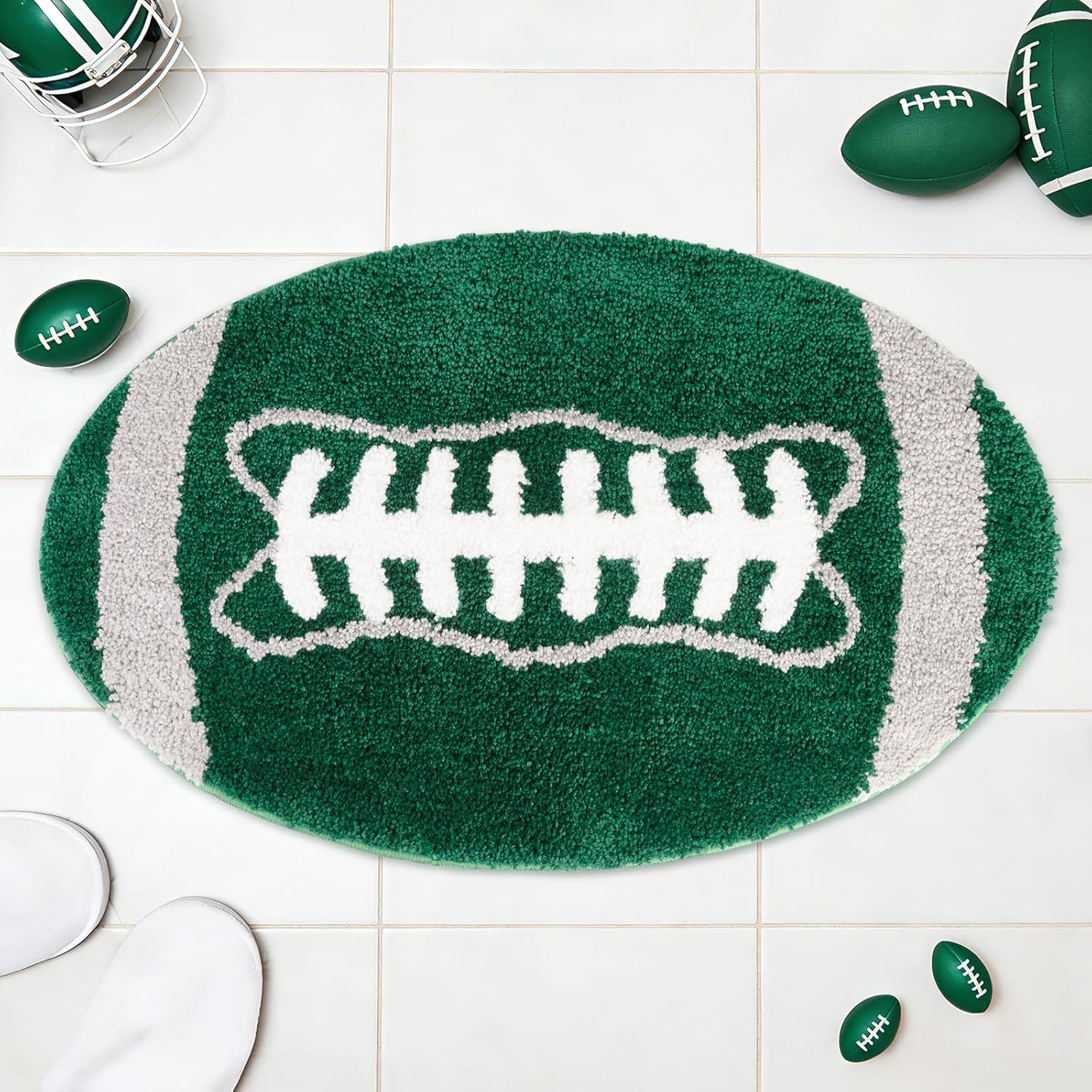 Football Rug for Boys Room Decor 32×20 Inches Soft Football Mat for Bedroom Plush Sports Carpet Washable Area Rug with Non-Slip Backing Sports Team Themed Fans Gifts Playroom Bathroom Door Entryway