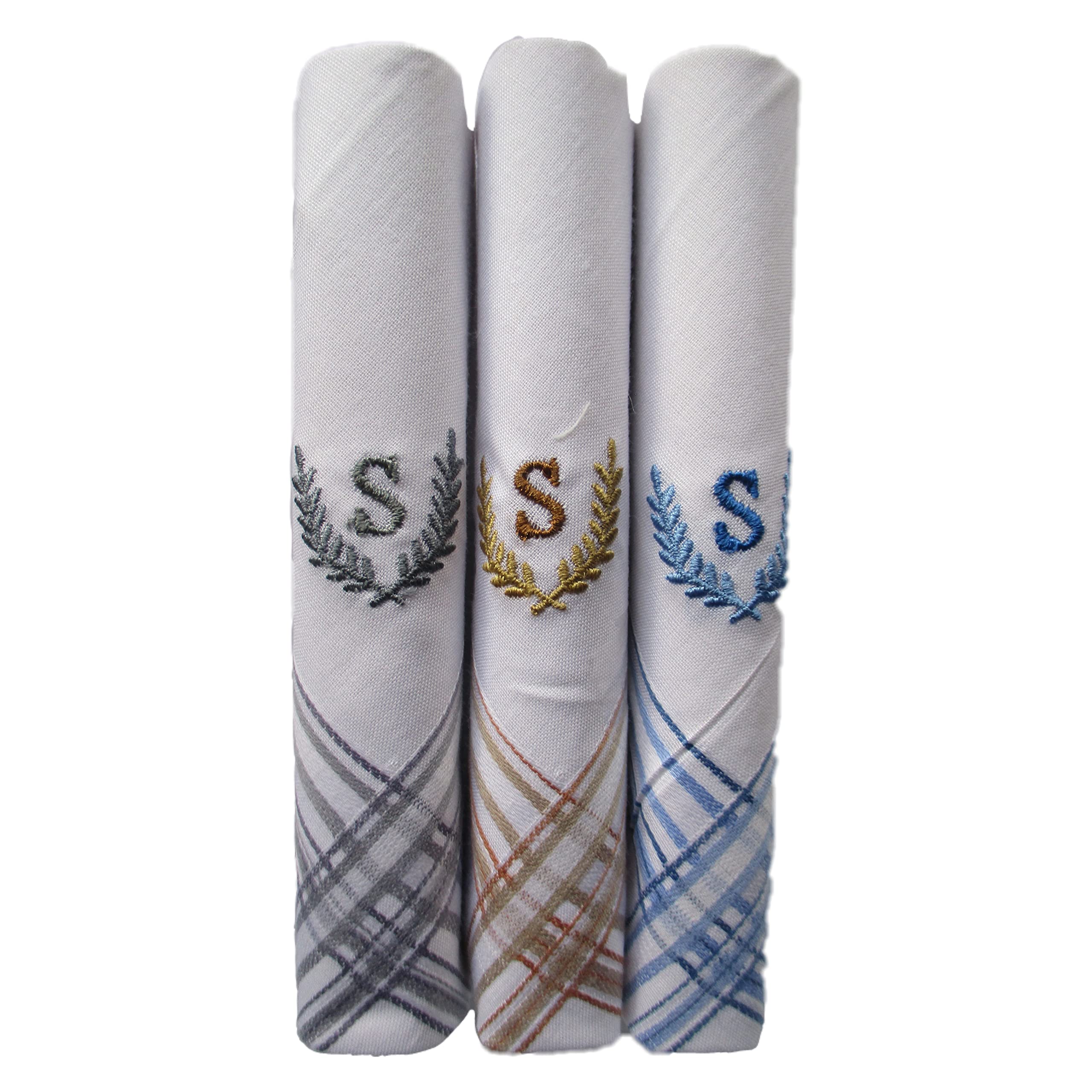 the white square Men's Large Handkerchief in White with Initials (S) Pack of 3-613 W/C-picture-18