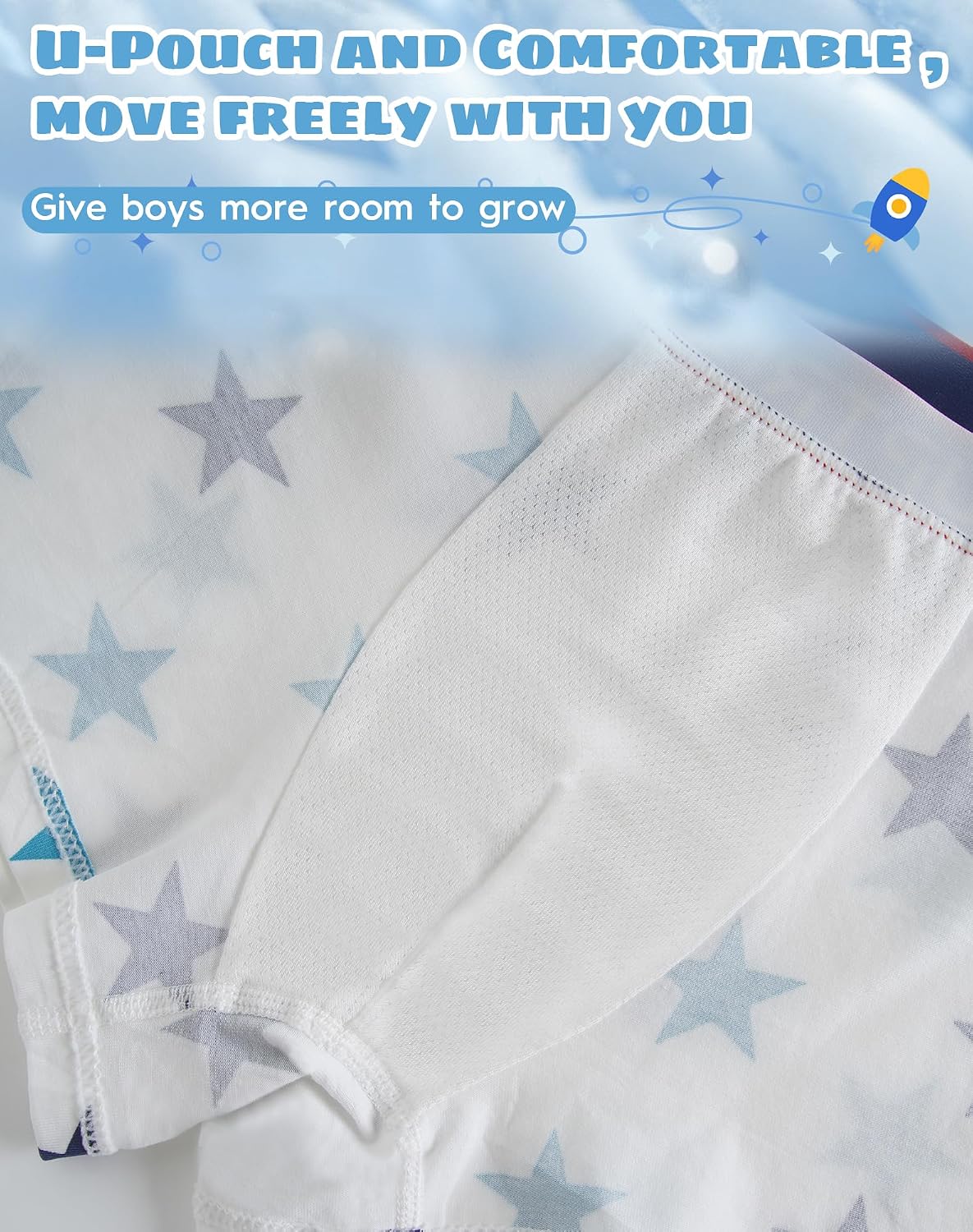 UPTRIS Boys Boxer Briefs Cotton Underwear Star Print Lightweight Mlutipacks | Moisture-Wicking, Comfy, Anti-Chaf, Skin Friendly, Soft and Breathable Stretch Tagless Underpants Underwears for Boy