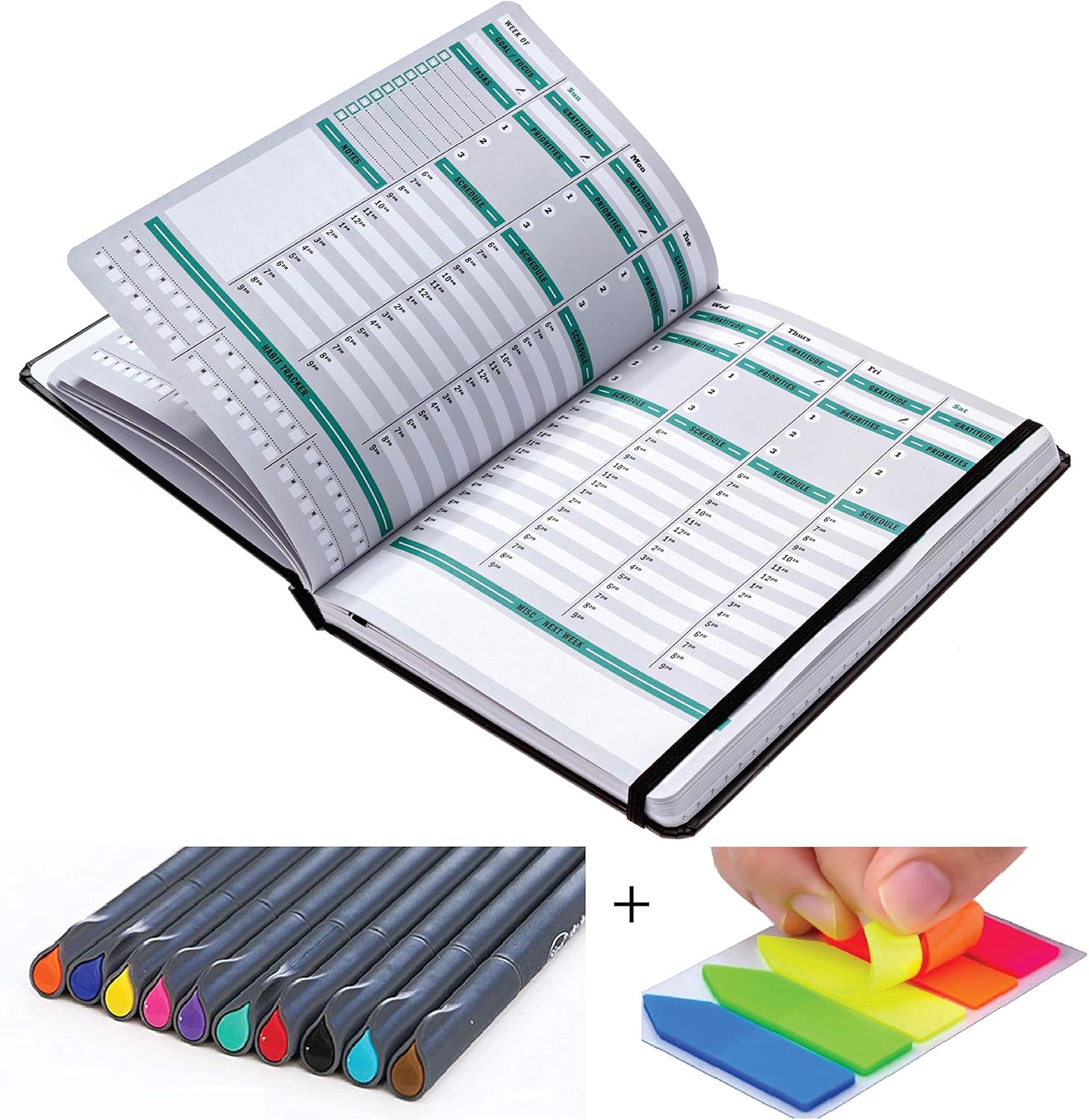 Undated Weekly Planner 2020 Hardcover Hourly Planner 365 Day Full Year Personal Organizer with Goals Gratitude Notes Daily Weekly and Monthly Planner with Bullet and Blank Pages (Weekly Planner Combo) : Office Products