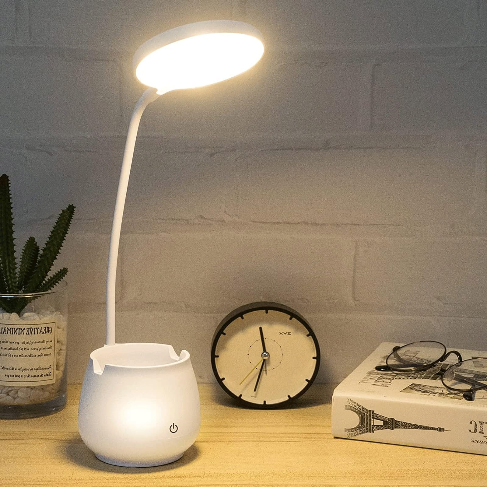 Lampa biurkowa LED, lampka do czytania, dotykowa lampa biurkowa z 3 trybami kolorów, elastyczna lampa typu gęsia szyja, możliwość ładowania, ściemniana lampa biurkowa z portem ładowania USB, uchwyt na
