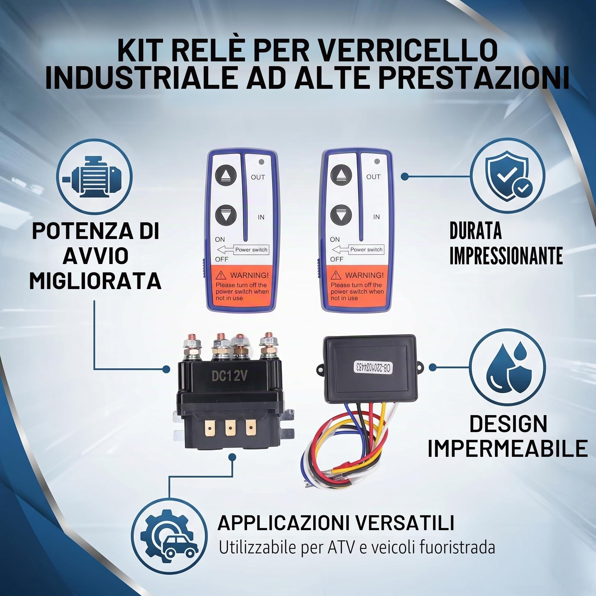 Relè Verricello 250A 12V Telecomando Industriale, 2 PCS