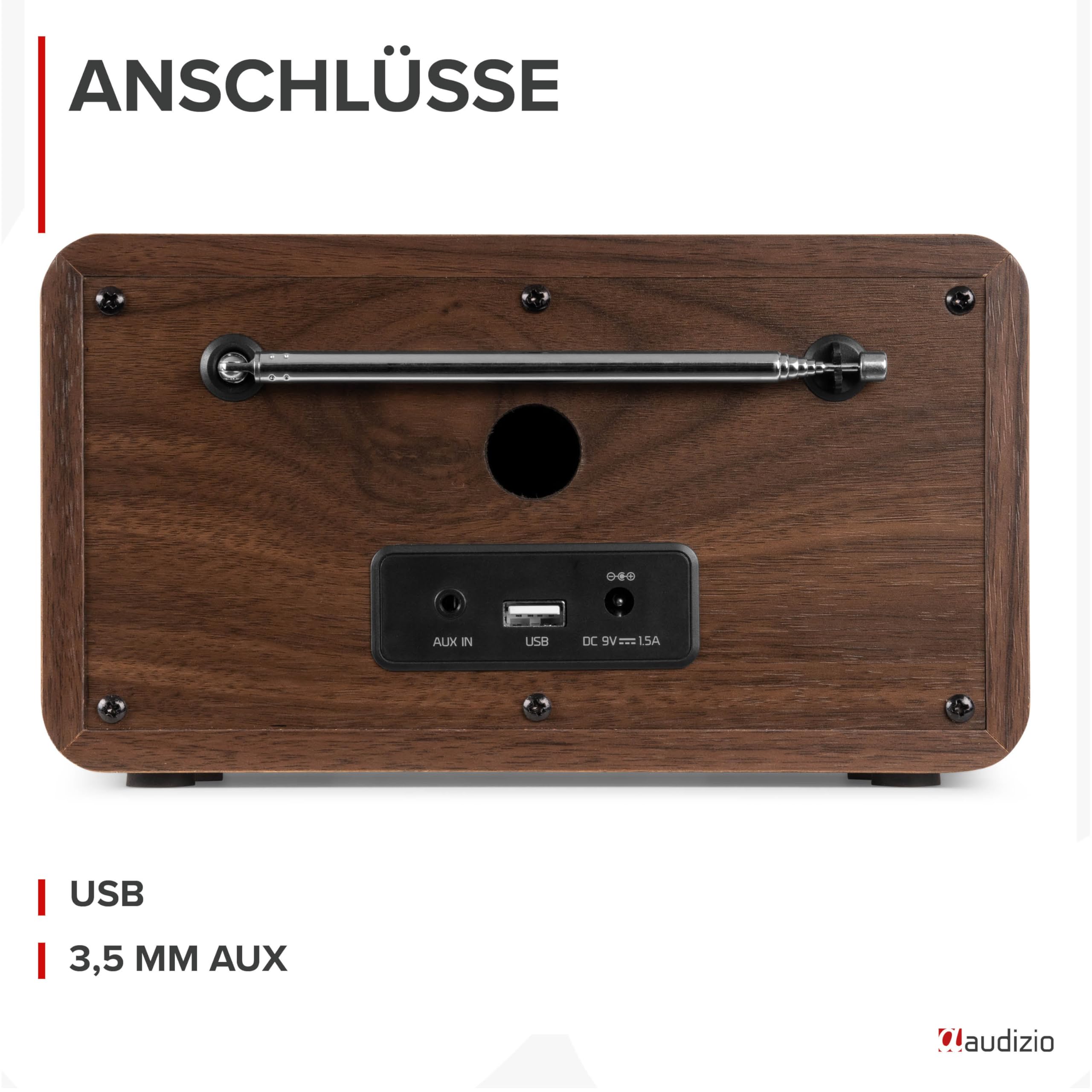 Audizio Avio - Kompaktes DAB Plus Radio mit Bluetooth, Digitalradio, FM & UKW, AUX, 30W Lautsprecher, 40 Speicherplätze, Küchenradio mit Display, Radiowecker mit Sleeptimer, Auto-Suchlauf - Schwarz