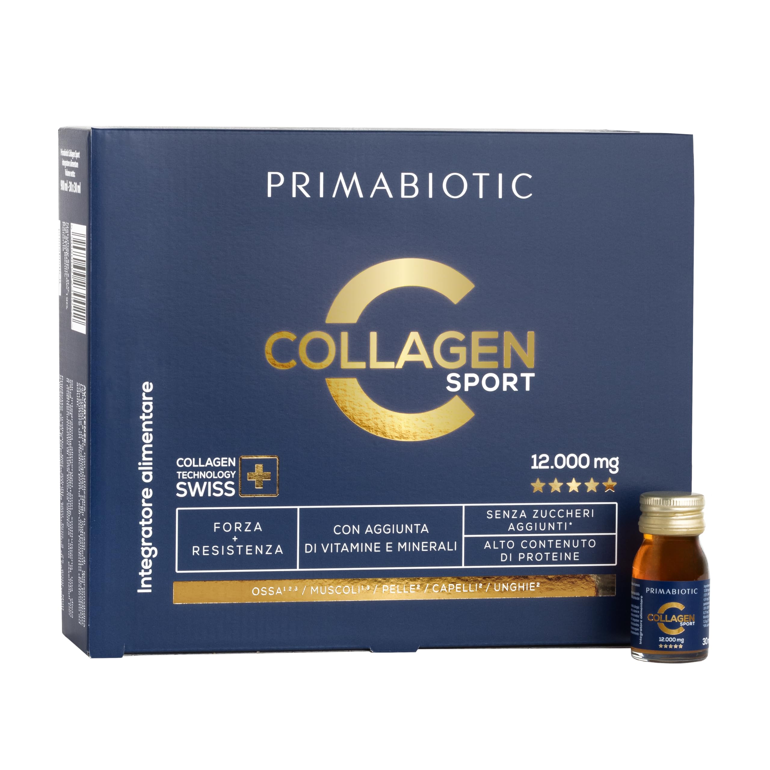 Primabiotic Collagen Sport 12000 mg | Collagene da Bere | 30 Flaconcini | Integratore Liquido con Acido Ortosilicico | Per Persone Attive e Sportivi | Gusto Ananas | Alto Contenuto di Proteine