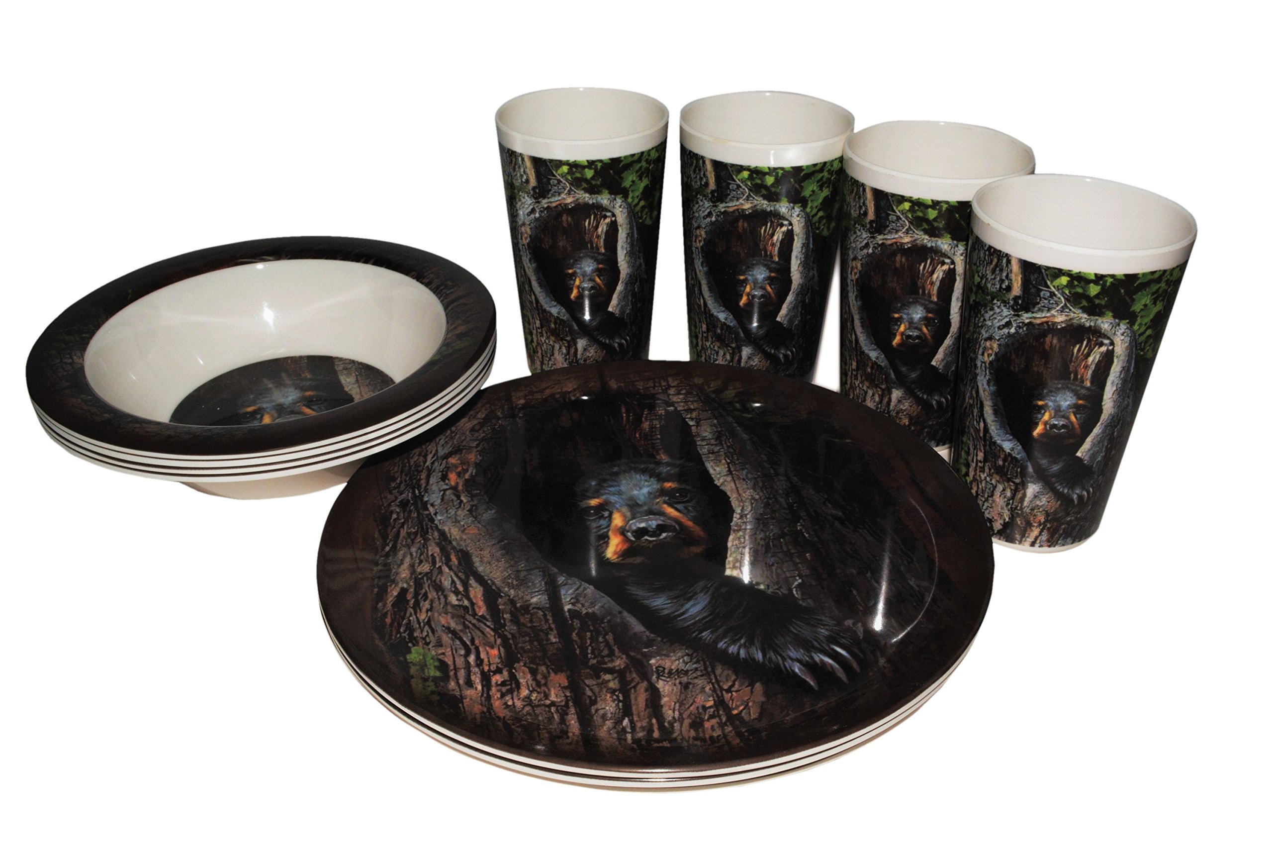 R&D Enterprises/Motorhead Products ww-0011 Cubby Bear 12 Piece Dinnerware Set, Melamine, Brown