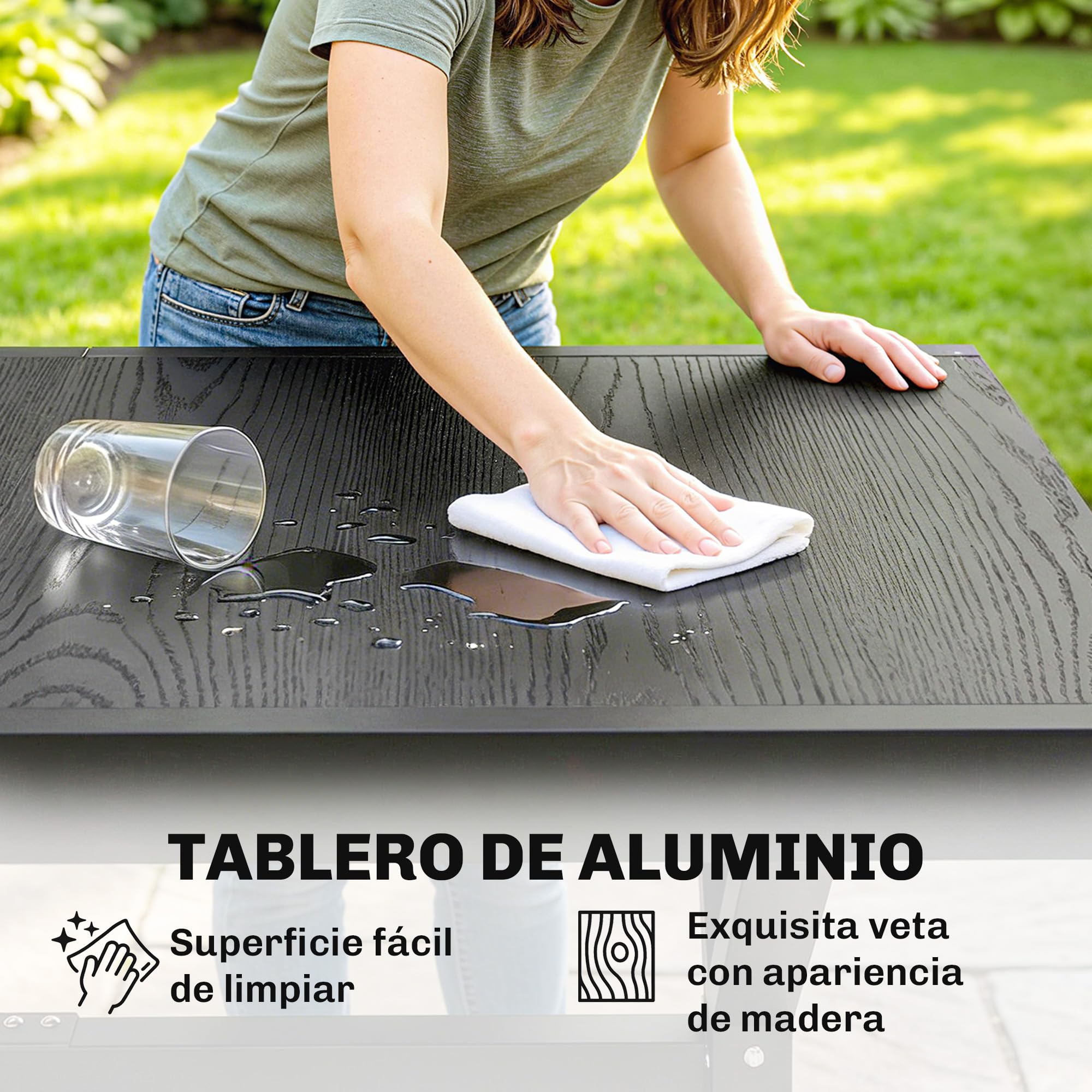 Outsunny Mesa de Jardín Extensible con Superficie de Aluminio, 154/214x85 cm, Mesa de Comedor Exterior Extensible Rectangular con Imitación Madera para 8-10 Personas, para Patio, Terraza, Gris Oscuro