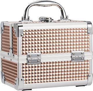 Make Up Box with Mirror Jewelry Box Vanity Case Makeup Organiser Box Jewellery Storage Beauty Case Lockable with Keys for Women, Kids,Girls (Rose Gold)