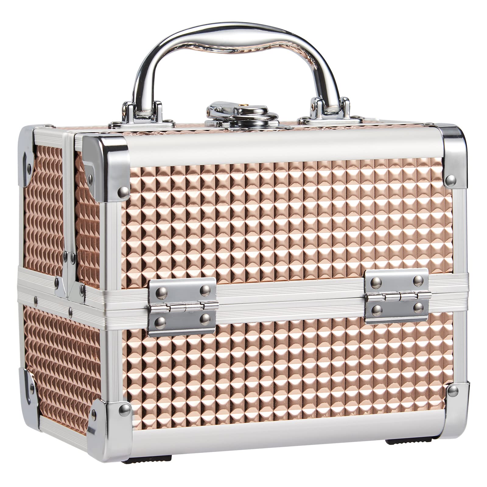 Make Up Box with Mirror Jewelry Box Vanity Case Makeup Organiser Box Jewellery Storage Beauty Case Lockable with Keys for Women, Kids,Girls (Rose Gold)