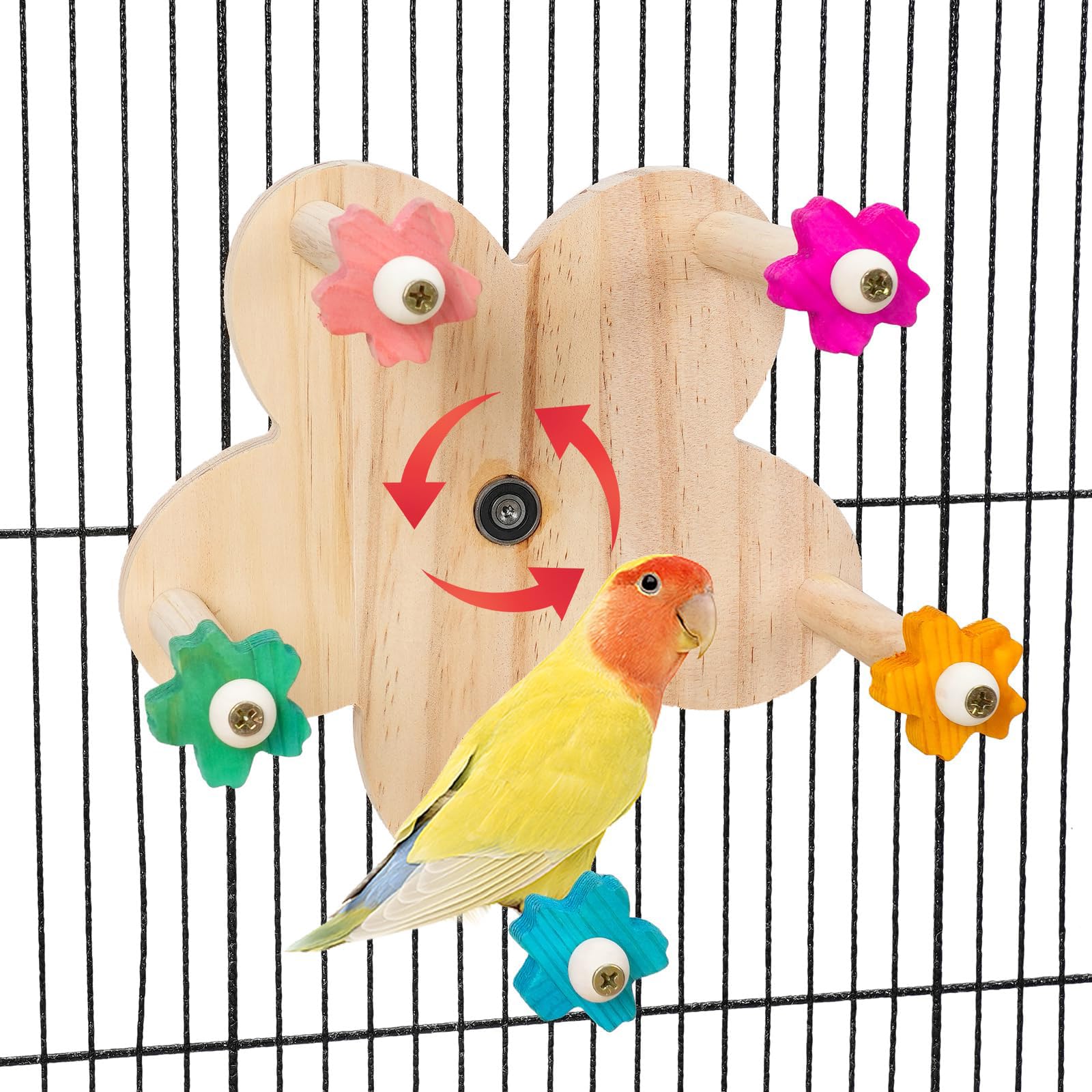 Excefore Wooden Parrots Ferris Wheel Toy, Bird Toy Rotating Perch Toy with Perches, Hanging Bird Stand Cage Accessories for Parakeet Parrot, Cockatiel, Budgerigar, Conure, Lovebirds