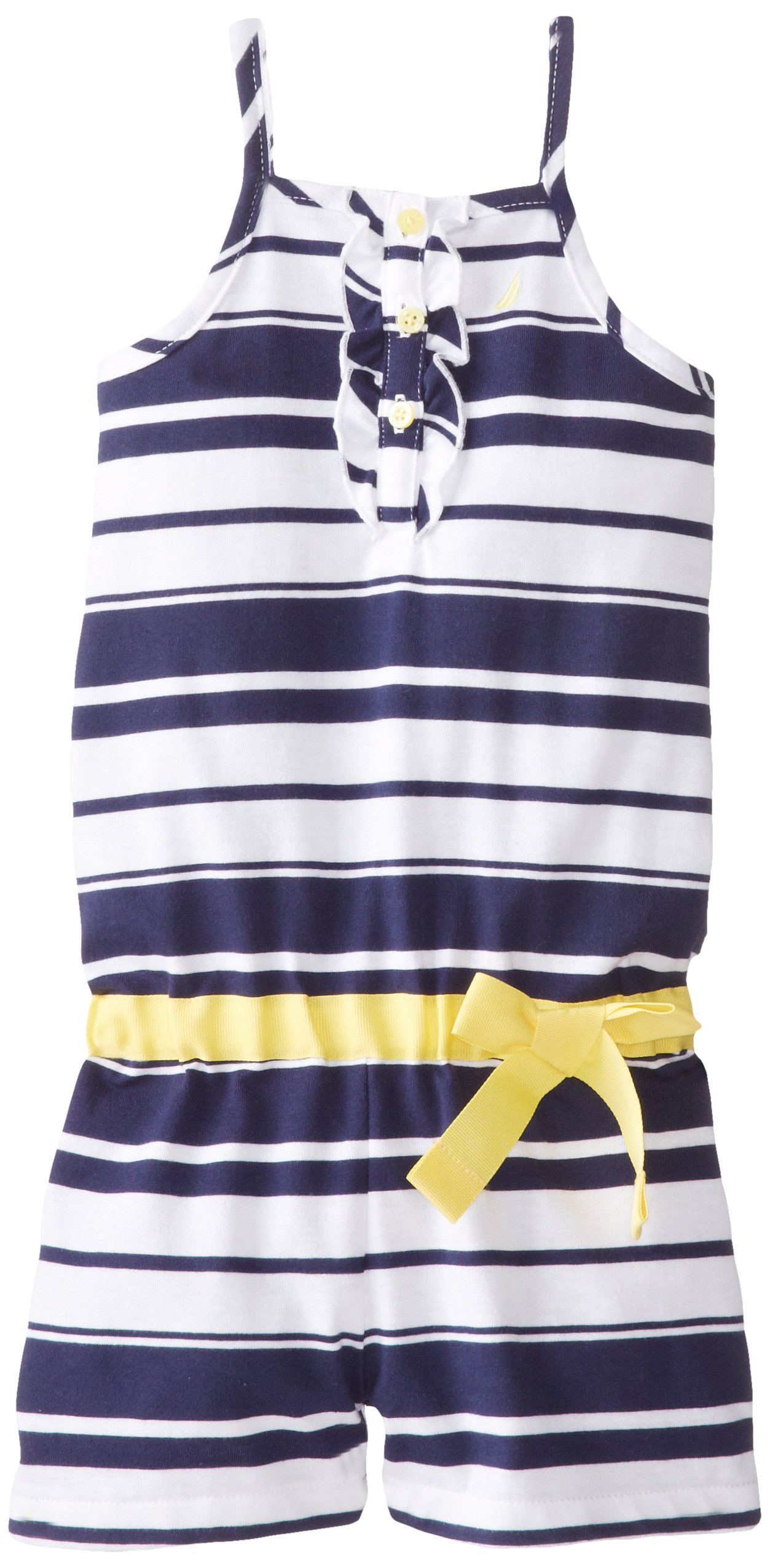 Nautica Girls' Stripe Knit Romper With Grosgrain Ribbon Waist Band 2