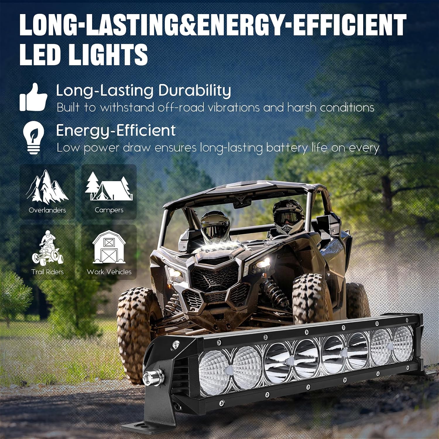 Chelhead 30W LED Light Bar with Extended Wiring & Heavy-Duty Mounting Bracket Combo Beam IP67 Waterproof Compatible with 2017-2025 Can-Am Maverick X3