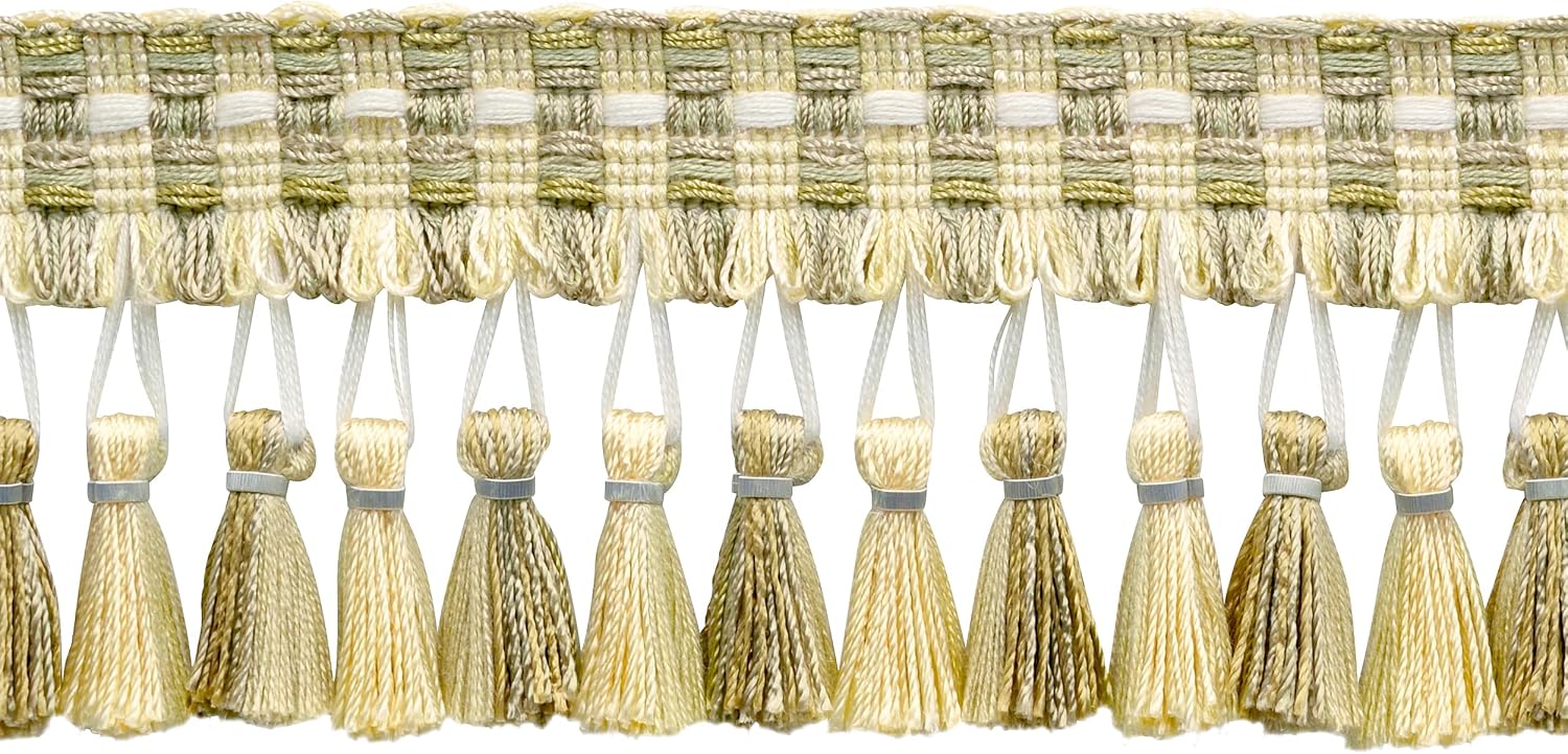 2 3/4" Long (7cm) Large Beautifully Knitted Tassel Fringe Trim (TFIC3) / Desert Medley Beige Multicolor #I19 (Light Beige, Sand Beige, White Gold) 5 Yards (4.5m/15 ft)