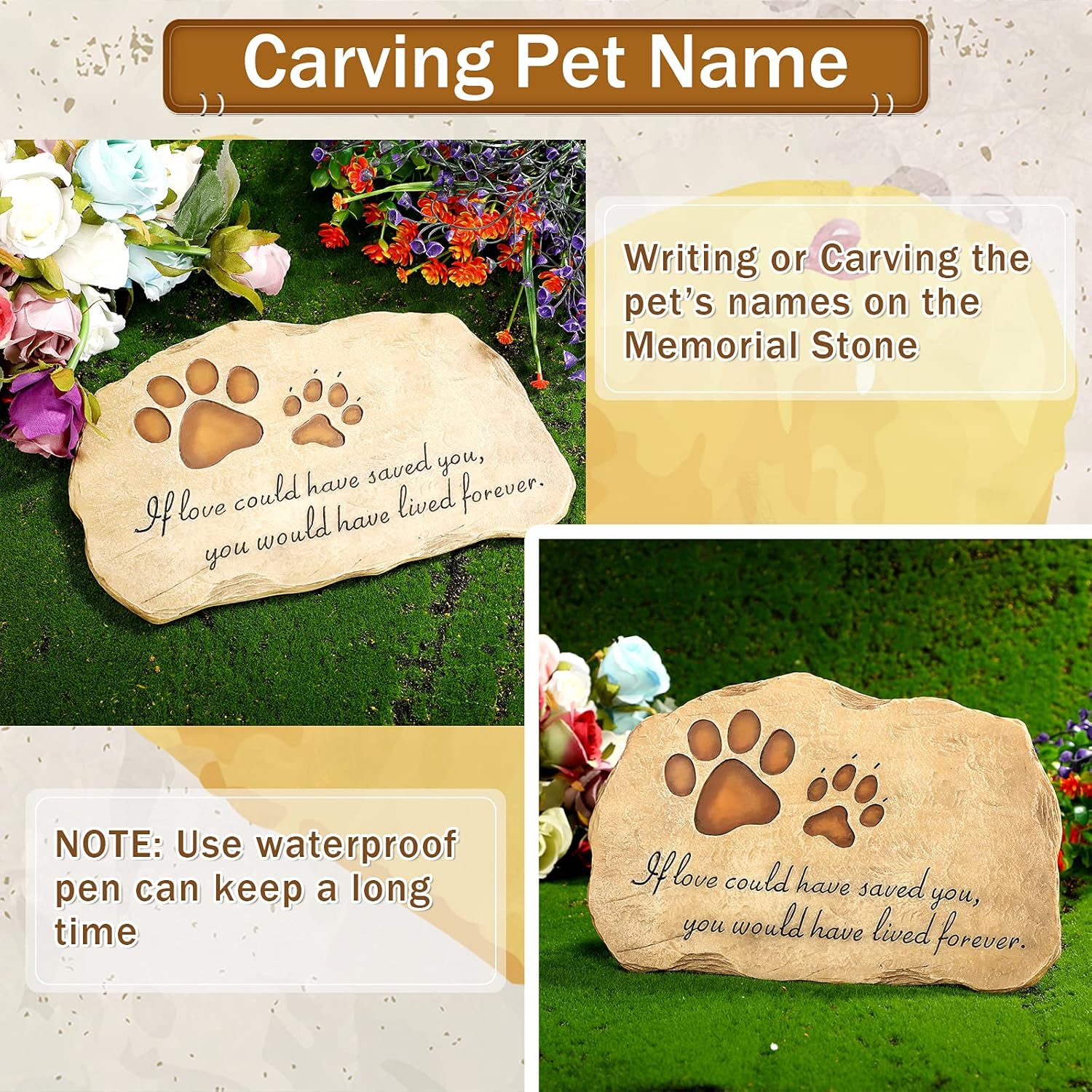 Jetec Dog Memorial Stone Dog Garden Memorial Stone Paw Prints Pet Headstone Resin Grave Marker Pet Loss Gifts Sympathy Gifts for Indoor Outdoor, 11 x 7.5 Inch