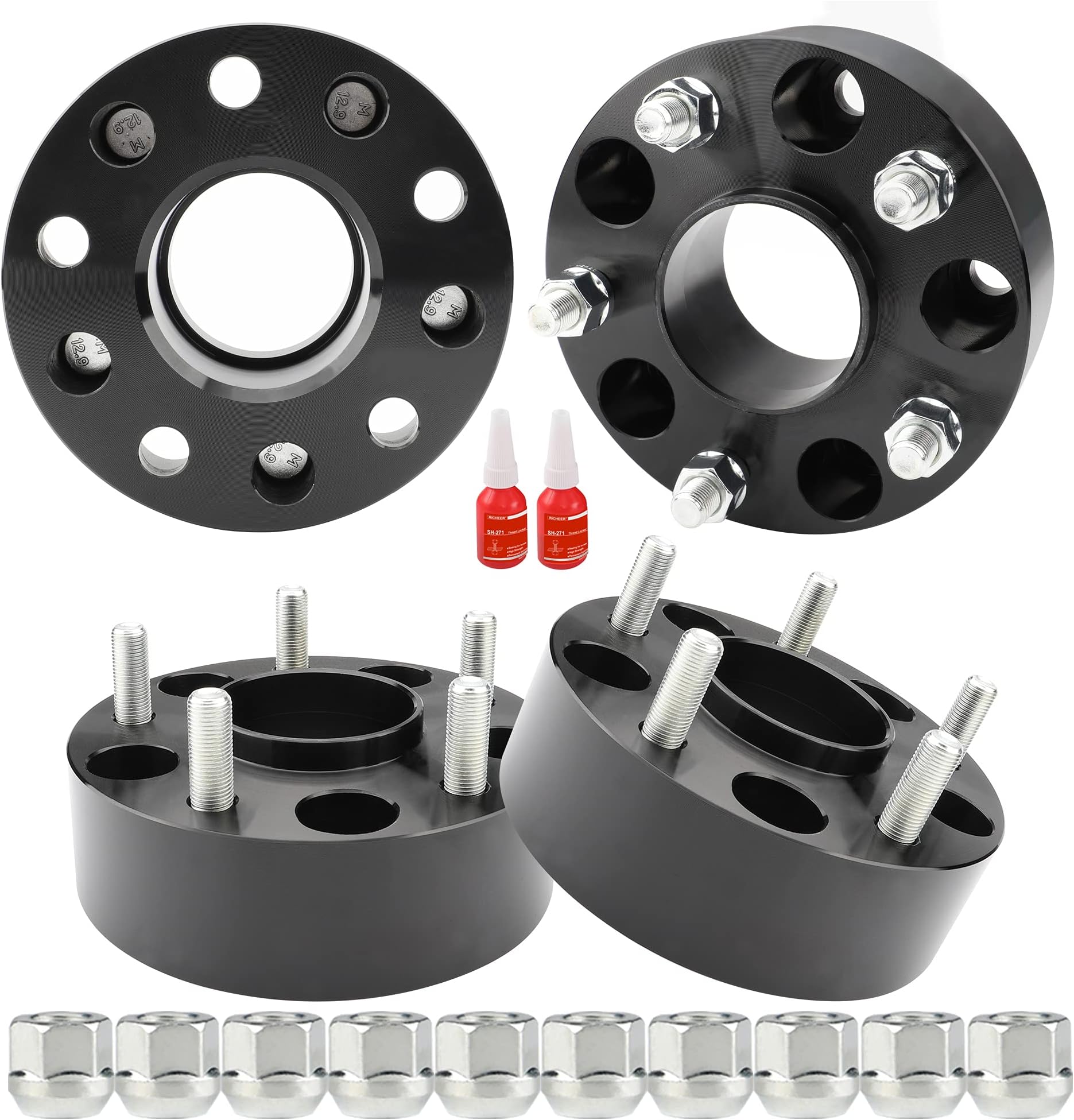 Richeer 5x5 Hubcentric Wheel Spacers for 2007-2017 Wrangler JK JKU 1999-2009 Grand Cherokee WJ WK 2006-2010 Commander XK, 4PCS 2 inch 5x127mm Forged Wheel Spacer with 1/2-20 Studs 71.5mm Hub Bore