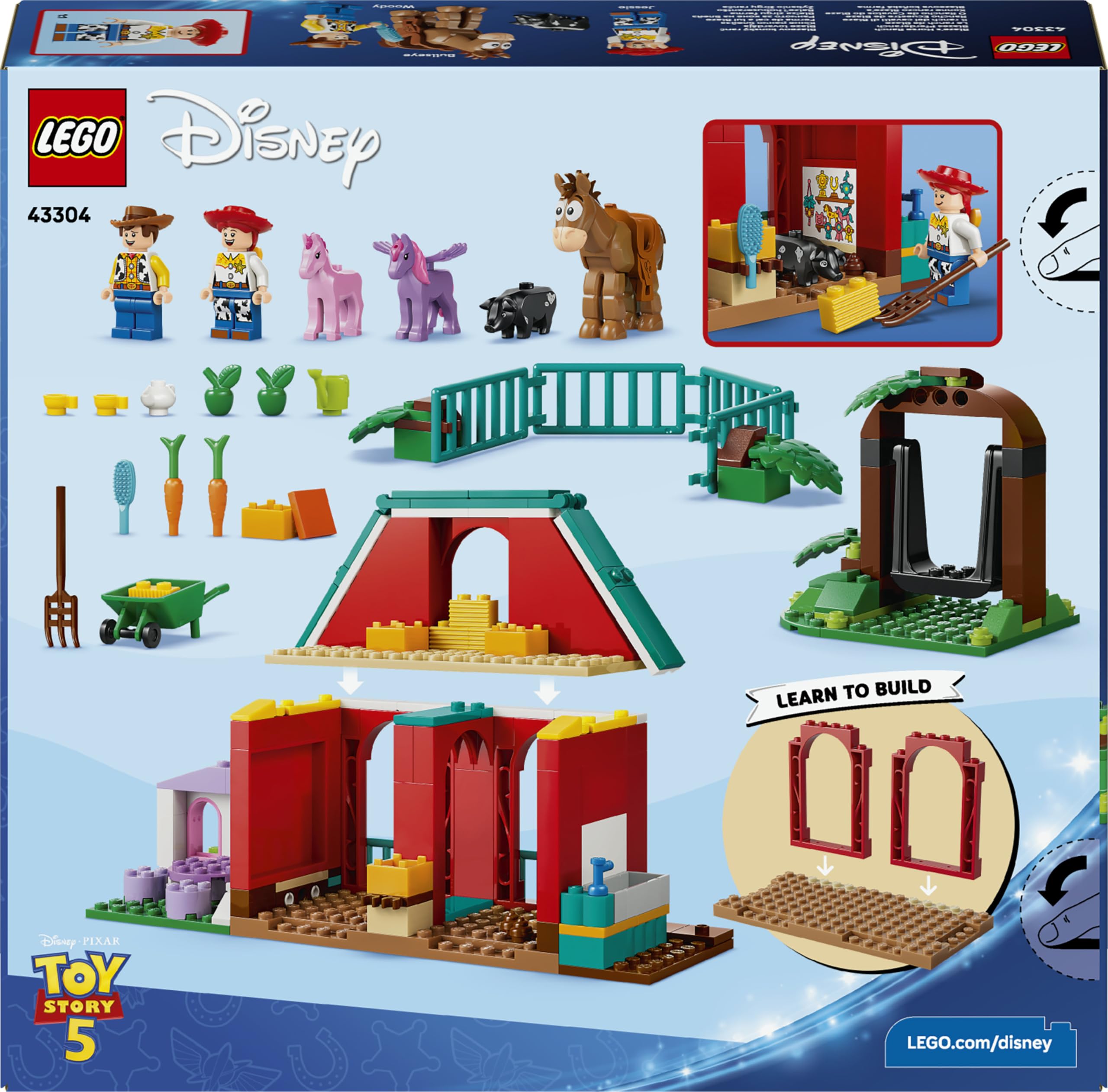 LEGO | Disney Pixar Il Ranch dei Cavalli di Blaze - Giocattolo con le Minifigure di Woody e Jessie oltre a 3 Cavalli e un Maiale - Regalo per Bambine e Bambini da 4 Anni Fan di Toy Story 5-43304