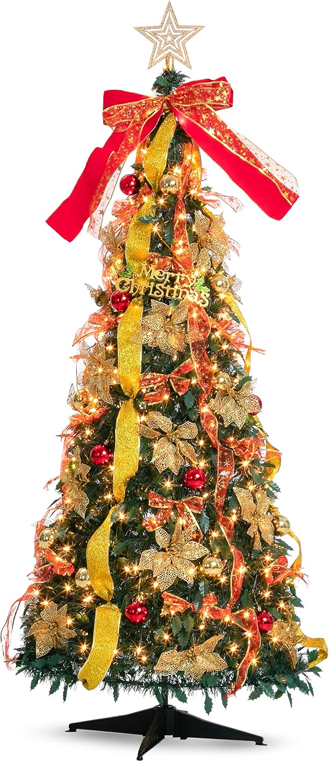 Joiedomi 6 FT Christmas Collapsible Tree Pop Up Christmas Tree with 350 LED Warm White Lights for Indoor Outdoor Garden Holiday Décor