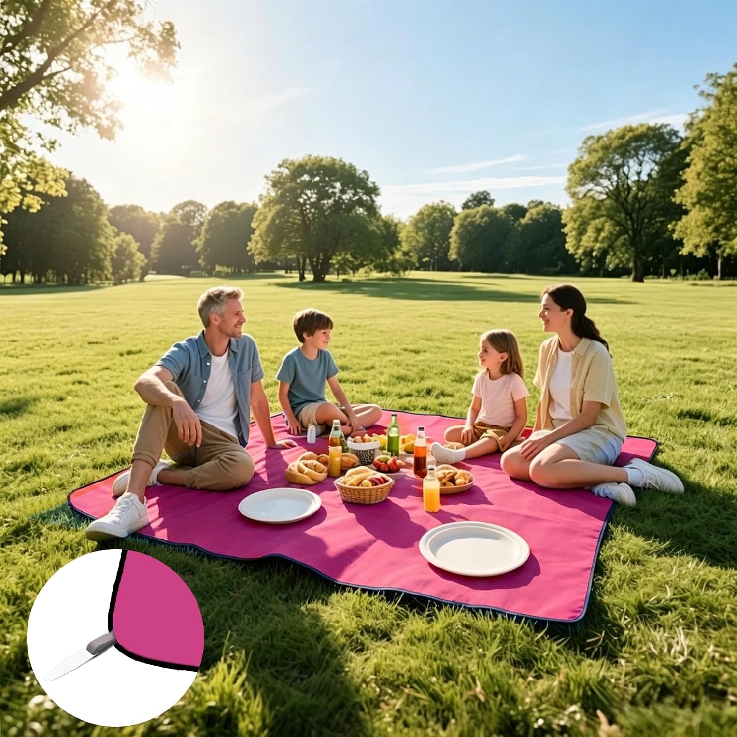 Waterproof Picnic Blanket with Stakes Windproof Outdoor Beach Camping Mat | Waterproof fabric picnic blanket, foldable stain-proof mat 59x79in for beach camping hiking travel festivals