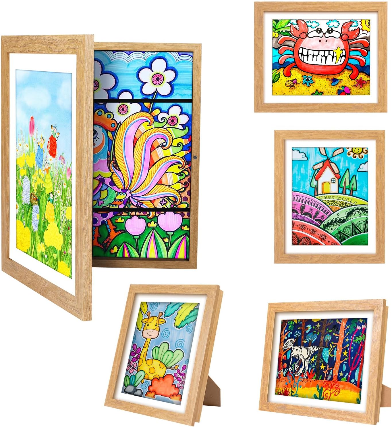 [3-Pack] Kids Artwork Frames Changeable - Front Opening Holds 150,Children Art Projects Kids Art Frames,10x12.5 Child Picture Frame for Display,With Storage(Wood)