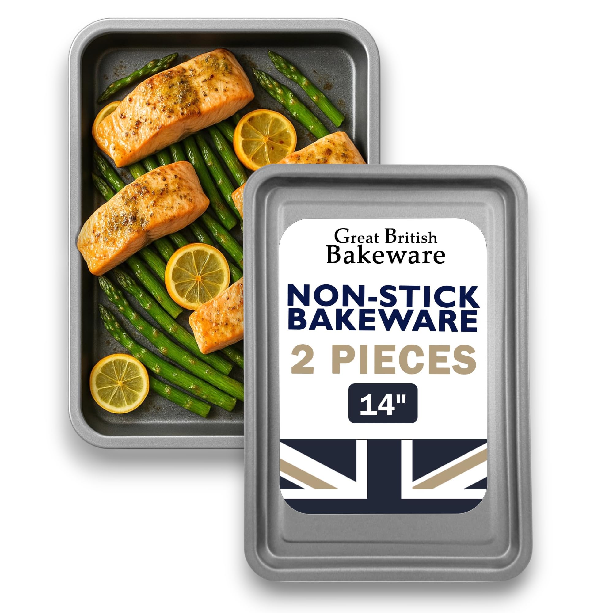 35cm Non Stick Oven Baking Tray Roasting Twin Pack Set - Made in England