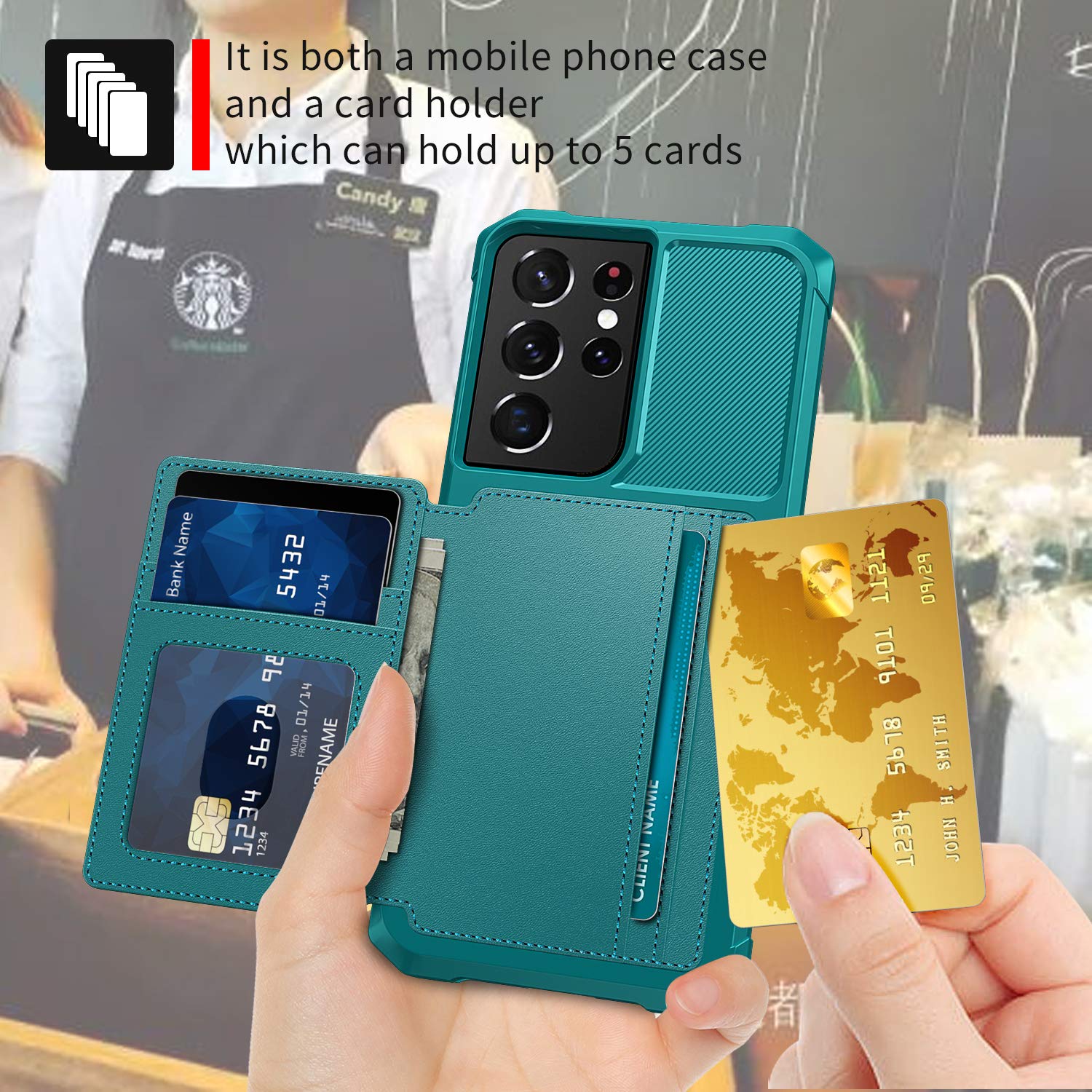 WEFOR Case for Samsung Galaxy S21 Ultra 5G - Wallet Case with PU Leather Card Pockets Back Flip Cover for Samsung Galaxy S21 Ultra 5G (Green)