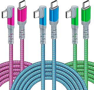 Acezeek 60W Right Angle USB C Cable【3Pack 10ft】, Type C Cable 90° Right Angle PD Charger Fast Charging Cable Nylon Braided Cord Compatible with MacBook Pro, iPad Air/Pro, Samsung Galaxy S22/S21/S20