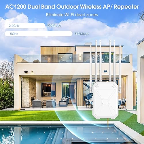 Miniatura 2 de AC1200 Extensor WiFi para exteriores, punto de acceso WiFi de largo alcance de 5 GHz y 2.4 GHz, con 6 antenas, extensor de señal WiFi para