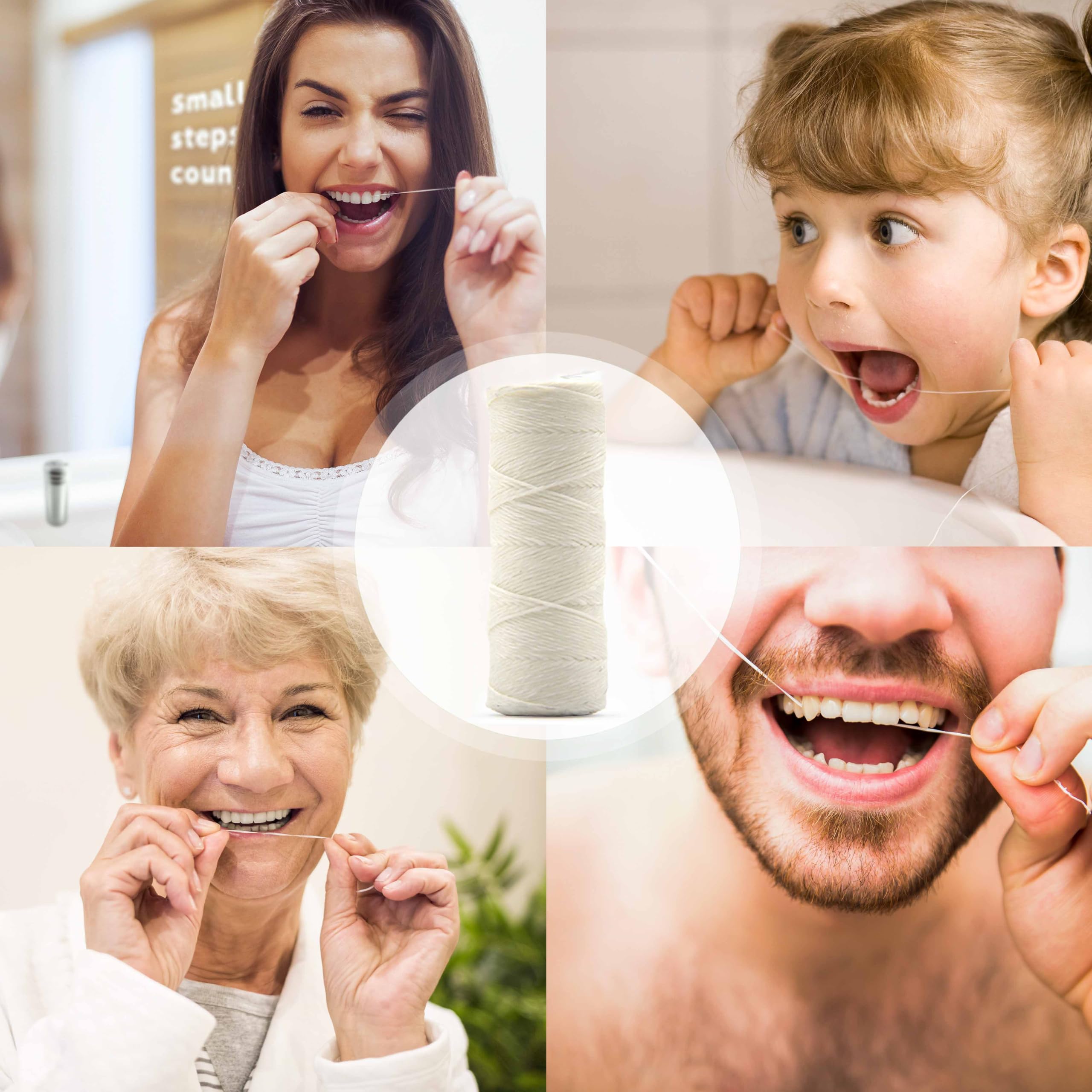 Bambaw Ekologiczna nić dentystyczna, Wosk Candelilla bez plastiku, miętowy, biały, 50 m