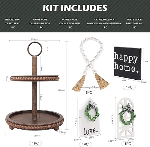 Miniatura 3 de GenMous - Bandeja escalonada con cuentas y 4 piezas de decoración de bandeja escalonada para decoración del hogar de granja, soporte de bandeja de