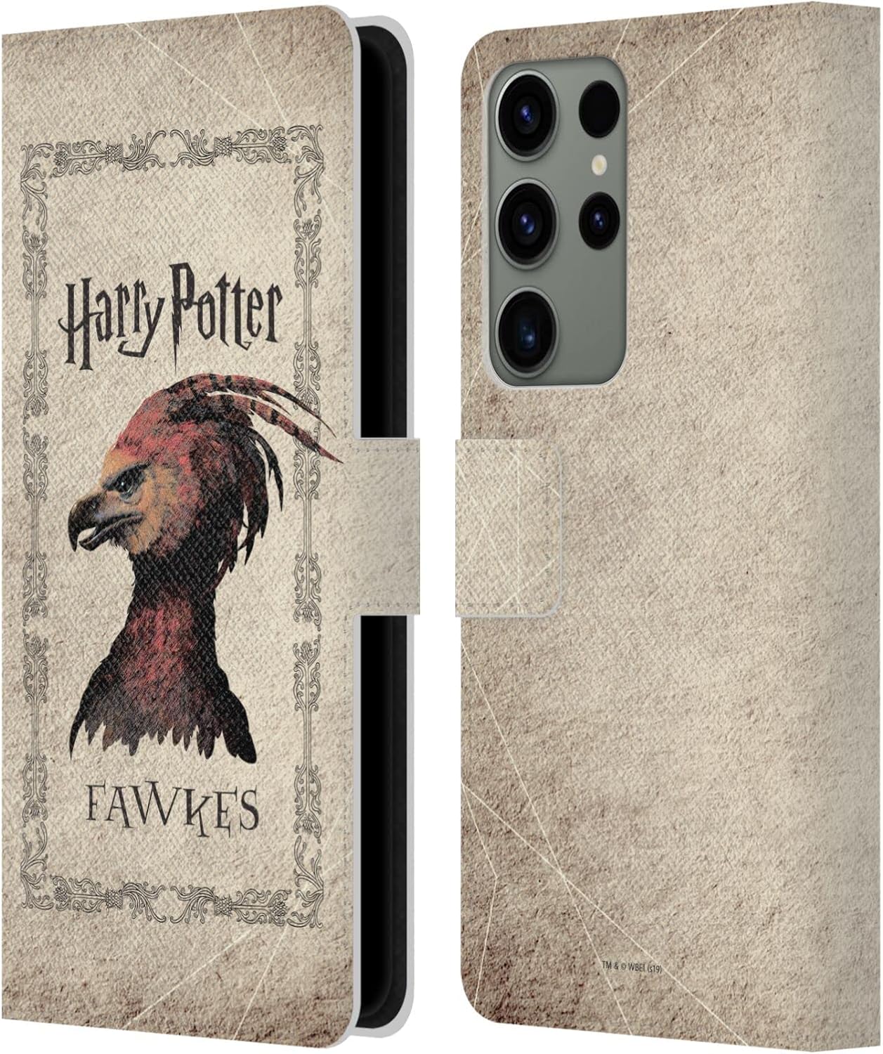 Head Case Designs Officially Licensed Harry Potter Fawkes Phoenix Creature Chamber of Secrets II Leather Wallet Case Compatible with Samsung Galaxy S23 Ultra 5G