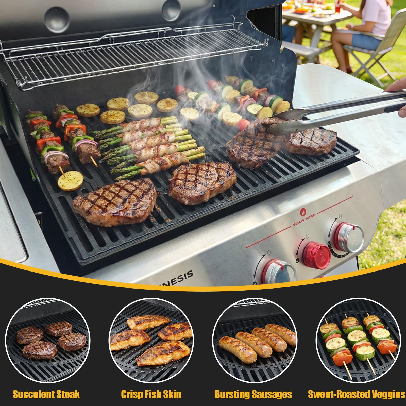 GFTIME Gusseisen Grillrost 41,5 x 59cm für Enders Chicago 3, Switch Grid Rost-in-Rost System für Enders Chicago 3, Grillrost Ersatzteile