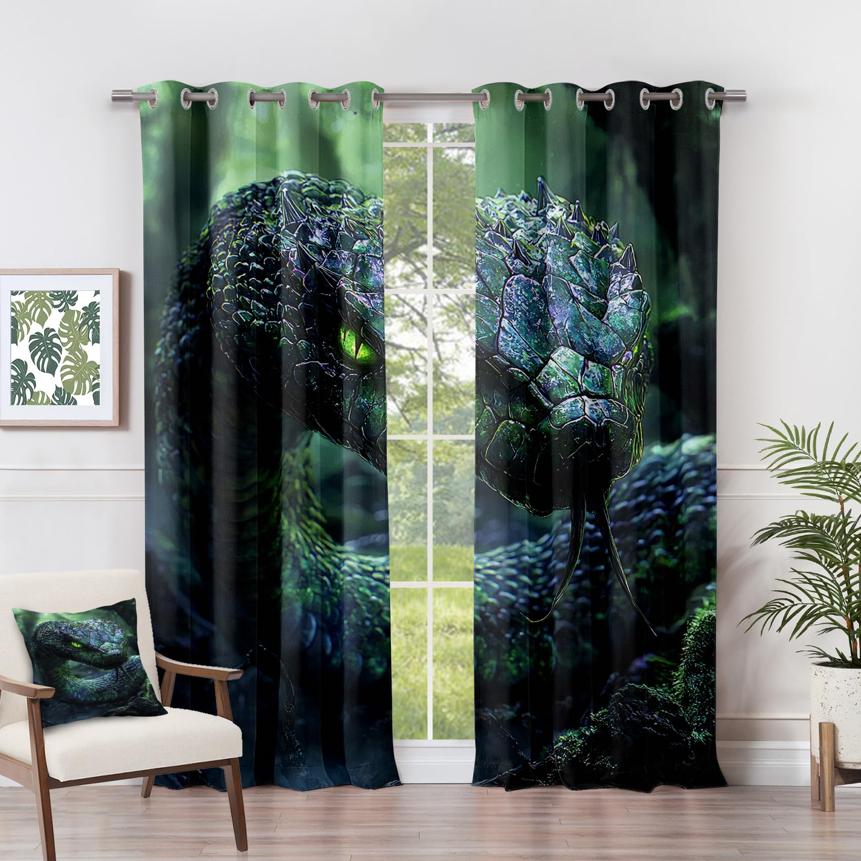 Generisch Vorhänge Schlange - Schlange Reptil Tiere Fenster Gardinen mit Ösen, Vorhang Blickdicht Verdunklungsvorhänge Thermovorhang für Wohnzimmer Schlafzimmer Deko 2er Set, H 137 x B 117 cm P#-387
