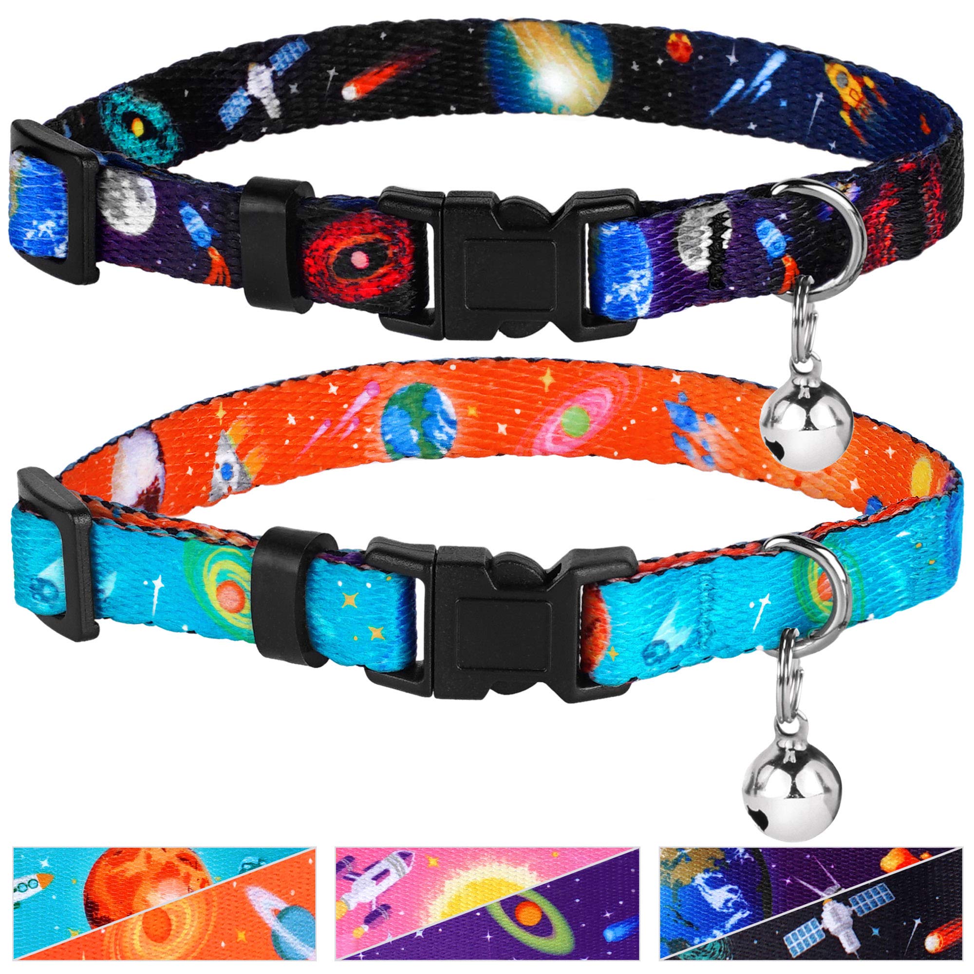 Collar de gato breakaway con campana CollarDirect ajustable pack de 2 unidades negro y azul