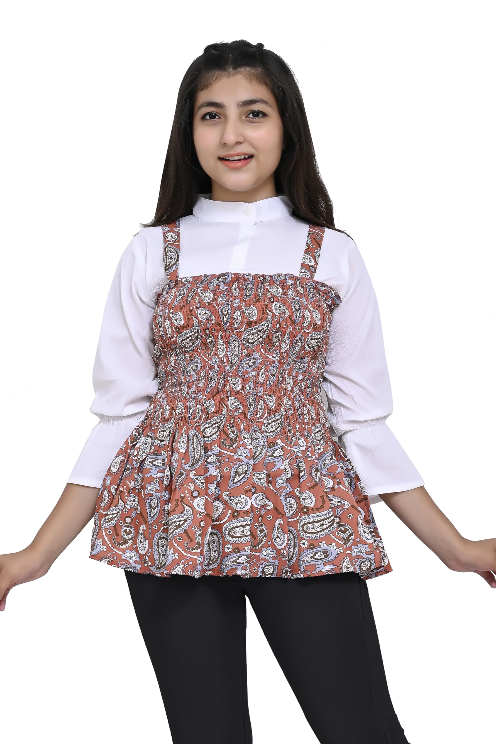 LIME 'N' LEMON Polycotton Regular Fit Girls Casual Polycotton A-line Top (Multicolor, Pack of 1) 11-12 Years
