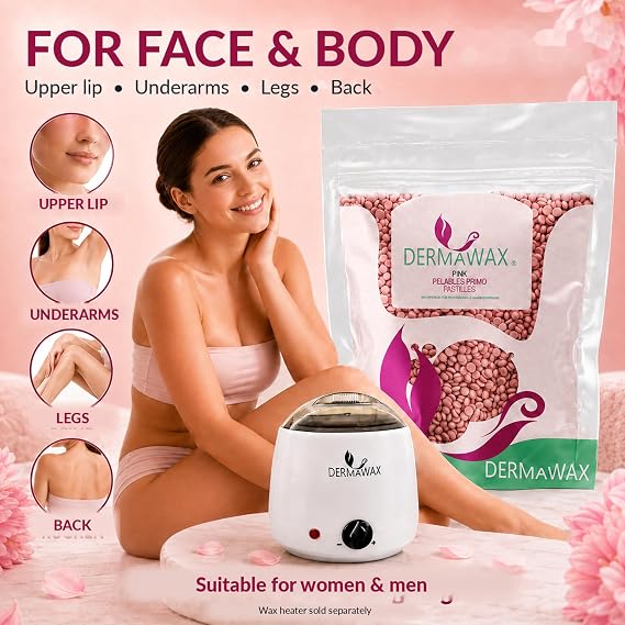 DERMAWAX Pink Rose Hard Wax Beads 1kg – Stripless Film Wax for Hair Removal, Face, Legs, Underarms, Bikini & Brazilian, Professional Hot Wax, Made in Italy
