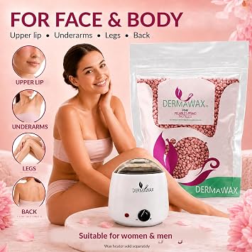 DERMAWAX Pink Rose Hard Wax Beads 1kg – Stripless Film Wax for Hair Removal, Face, Legs, Underarms, Bikini & Brazilian, Professional Hot Wax, Made in Italy