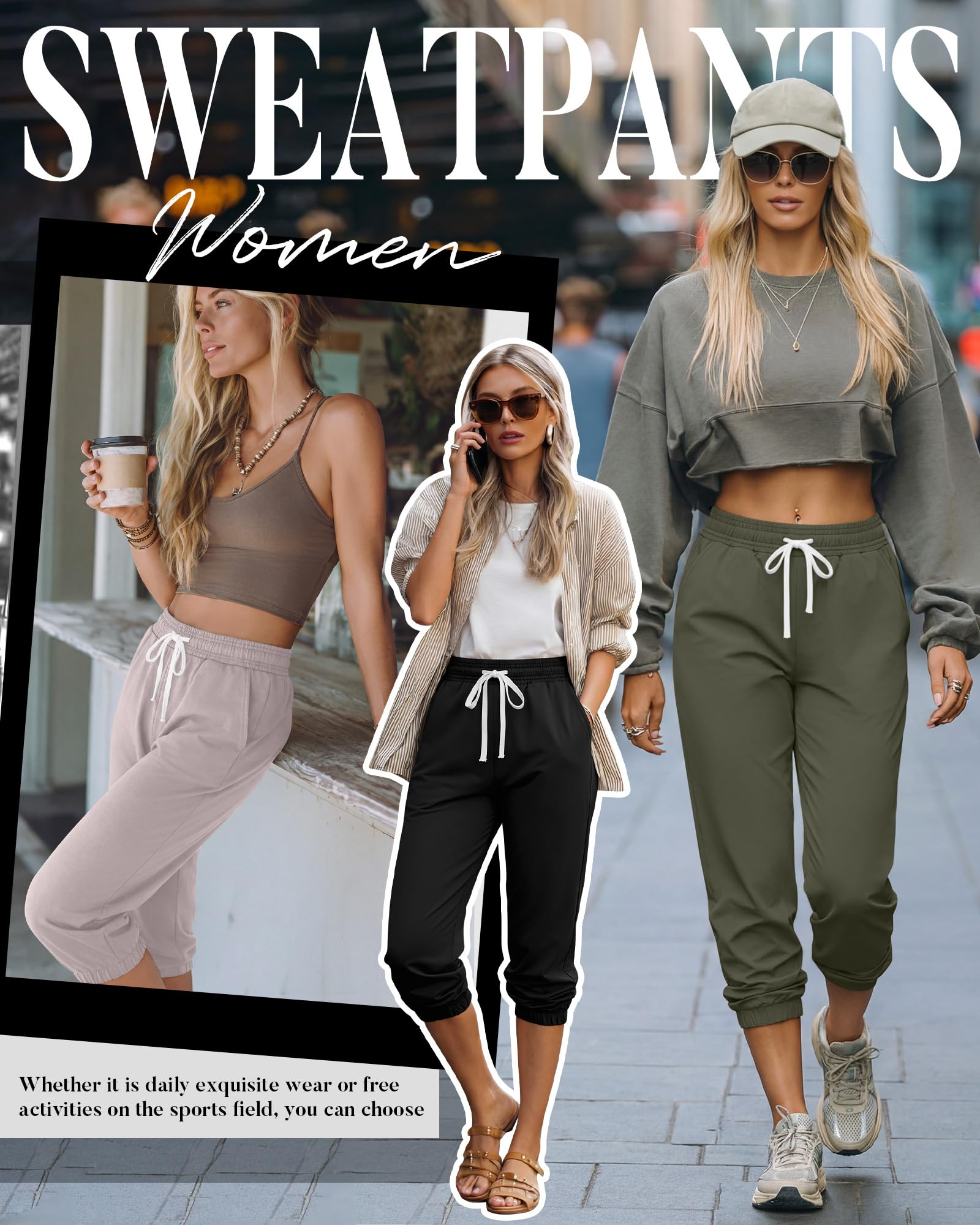 Ficerd 3 Pezzi Pantaloni della Tuta Capri da Donna Pantaloni da Jogging Estivi Casual Sportivi Cropped Pantaloni da Salotto a Vita Alta Sportivi con Tasche