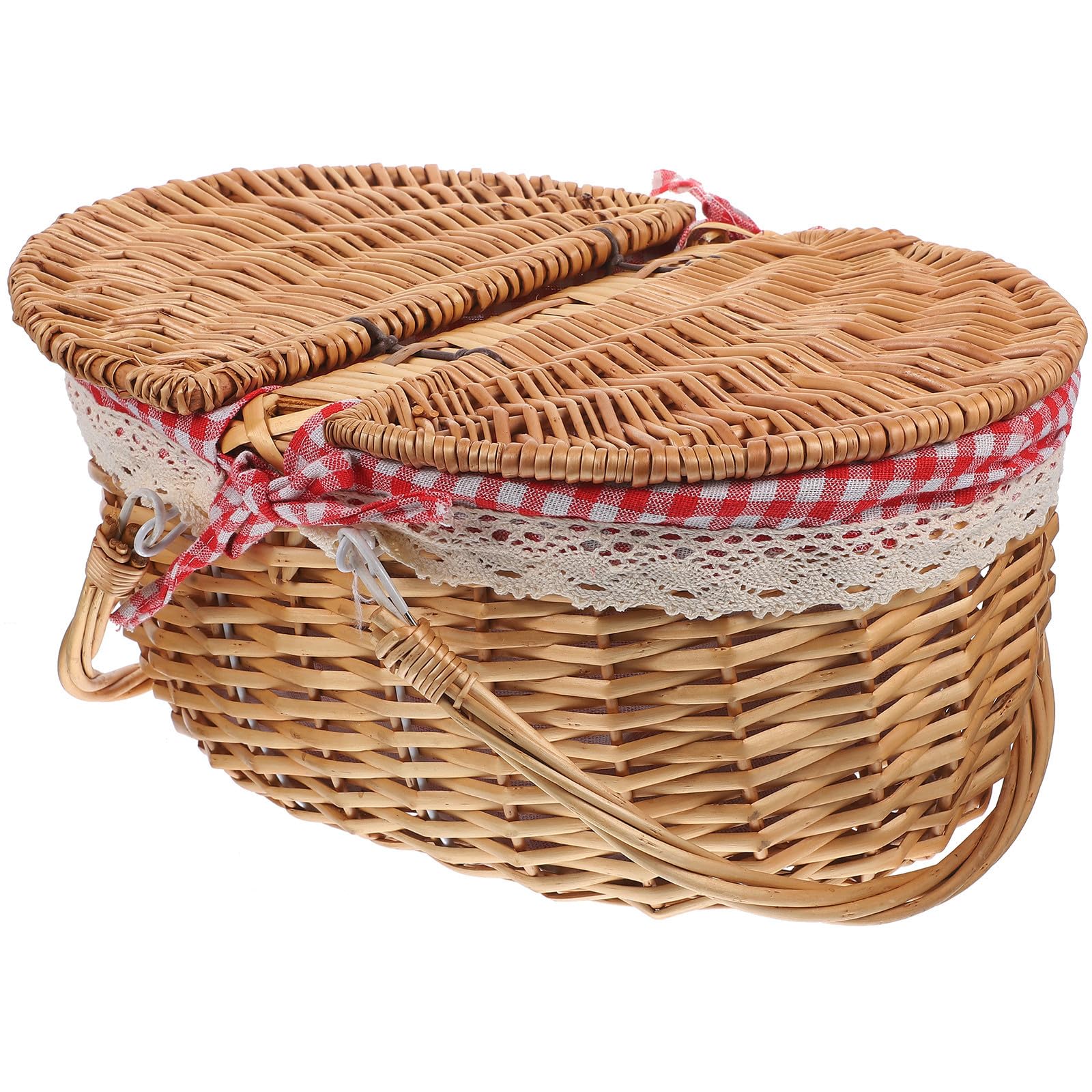 Cesta de Picnic de Mimbre con Tapa y Asas Dobles para Camping