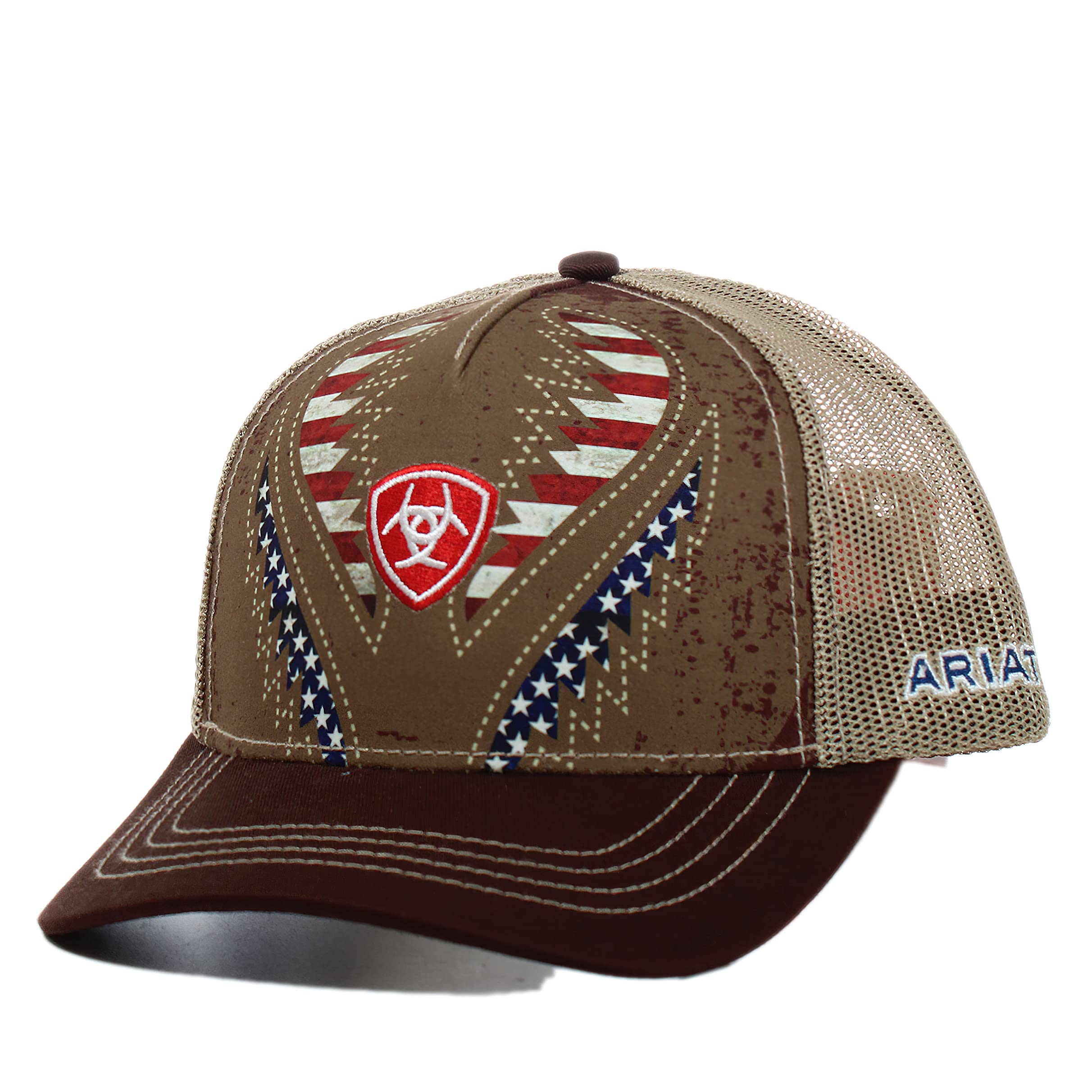 Casquette "Peau D'huile" Ariat Flag Patriot - Marron, Style Western/cowboy, Neuve