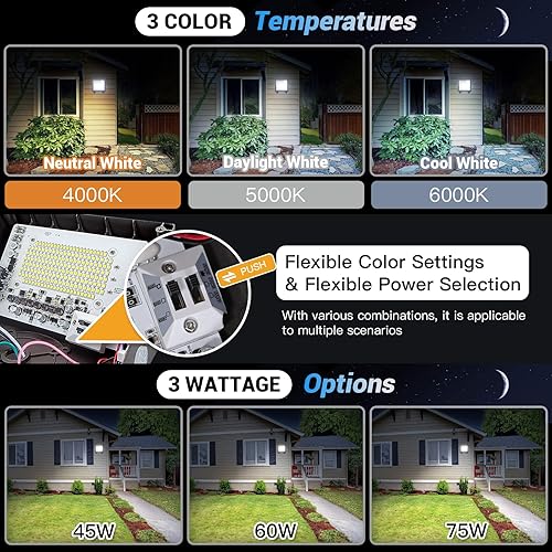 Miniatura 5 de JTT Paquete de 6 luces LED de pared de 75 W60 W45 W, del anochecer al amanecer con fotocélula, 600050004000 K luz diurna IP65 iluminación de