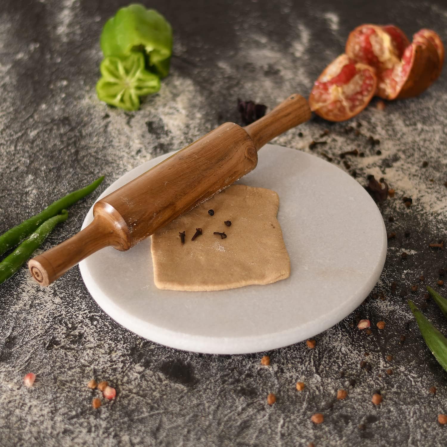 Chakla Belan Marmor Rund Polpat-Roti Roller Chakla-Belan Rollset Roti Maker Chapatti Marmor Chakla Holz Belan Täglichen Gebrauch Küchenartikel (Größe M)