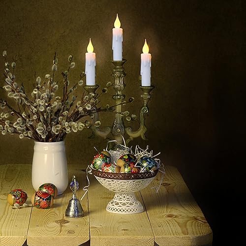 Miniatura 5 de LINCOUNTRY. Vela cónica corta blanca que funciona con pilas, sin llama, con temporizador, candelabros pequeños primitivos, llama parpadeante,