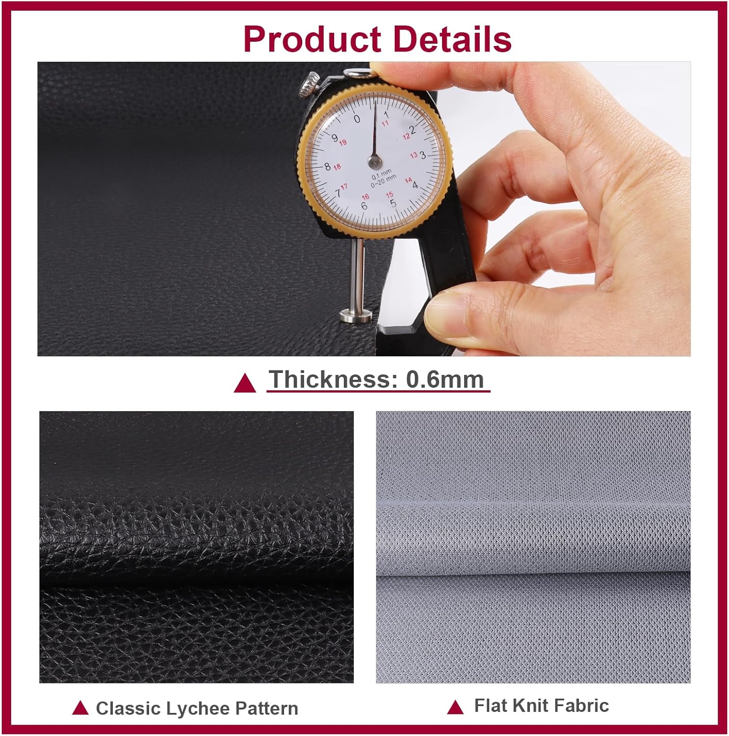 Marine Vinyl Fabric, Waterproof Upholstery Leather Fabric 55" Wide by 108" Faux Leather Sheets 0.6mm Thick Anti-UV Non-Peeling Repairing for Sofa Car Boat Home, Black Lychee