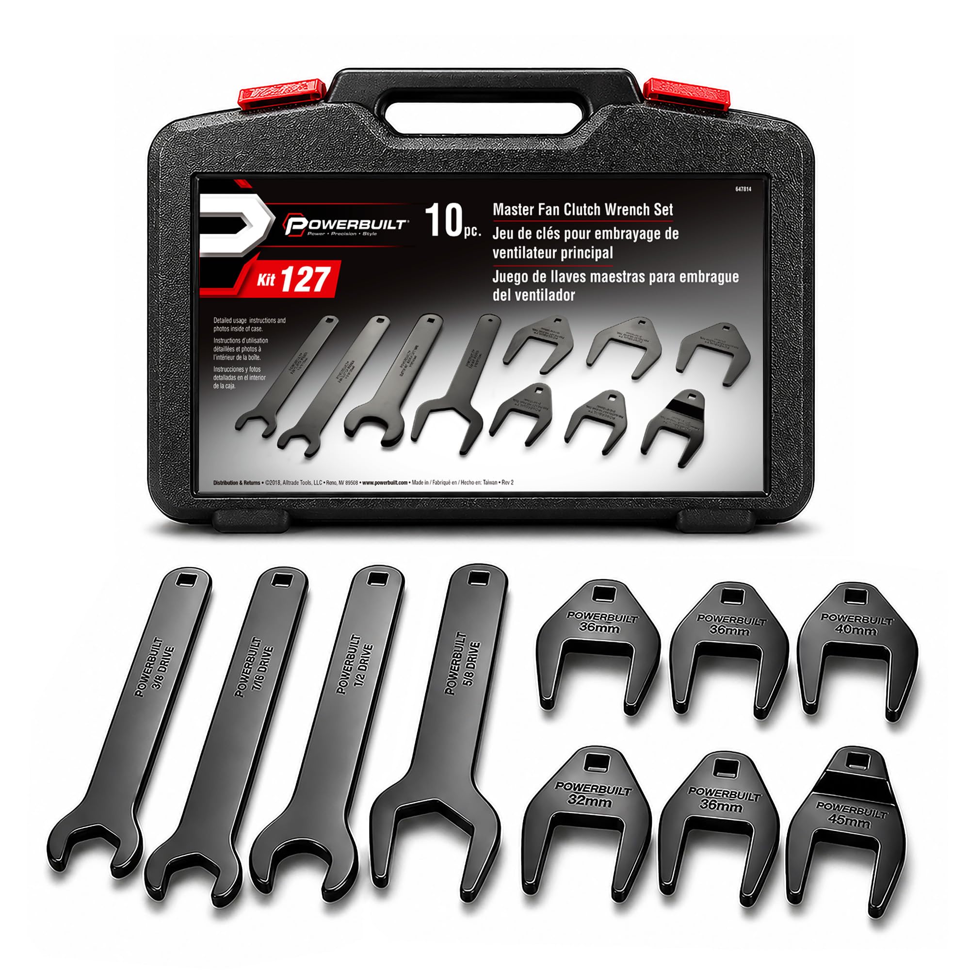 Powerbuilt Master Fan Clutch Wrench Set, Water Pump Cooling Specialty Tools, Clutches, Wrench, Pulley Holding Tool, 10 Piece - 647814