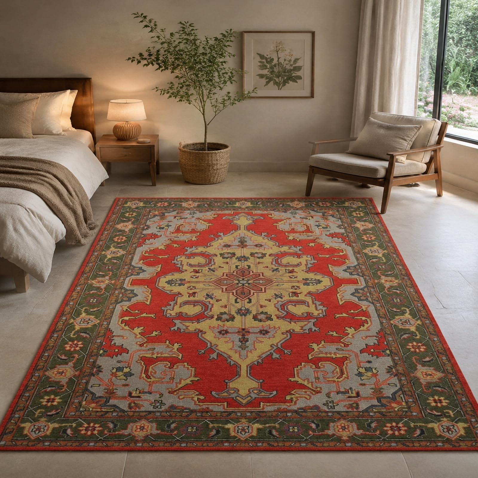 Tappeti di zona, 80 x 160 cm, Rosso orientale beige grigio verde, Tappeto Lavabile, Rugs Decorativa per Tavolino Salotto, Armadio Camera da Letto,