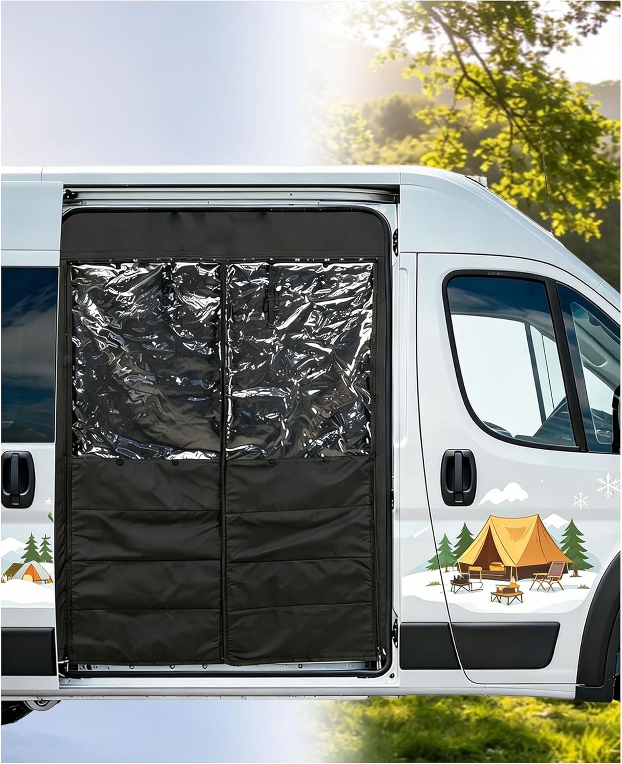Insulated Side Door Curtain Fit for RAM Promaster 2007-2025 High Roof, AC Air Saver & Heat Blocker, Thermal Blackout, Waterproof All-Season Climate Control, Auto-Close Magnets, Vanlife