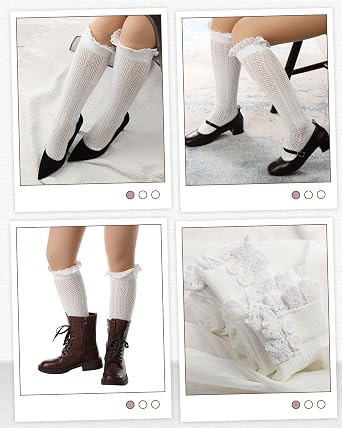 Syhood Long Button Boot Socks with Lace