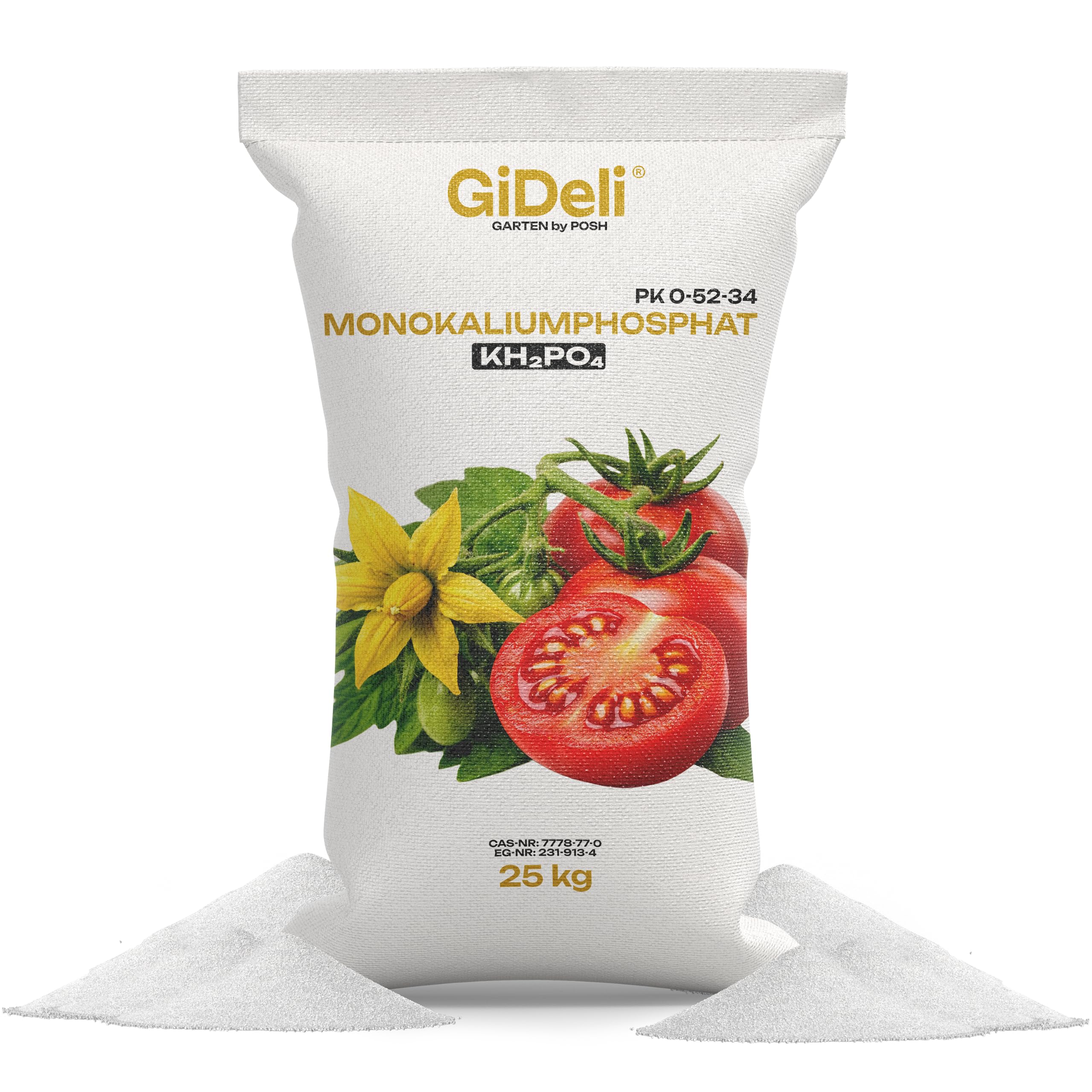 GiDeli Fosfato Monopotassico MKP 25kg - Concime Idrosolubile per Fertirrigazione e Uso Fogliare - Ideale per Orto, Serra e Alberi da Frutto - Senza Azoto, Favorisce Fioritura e Fruttificazione