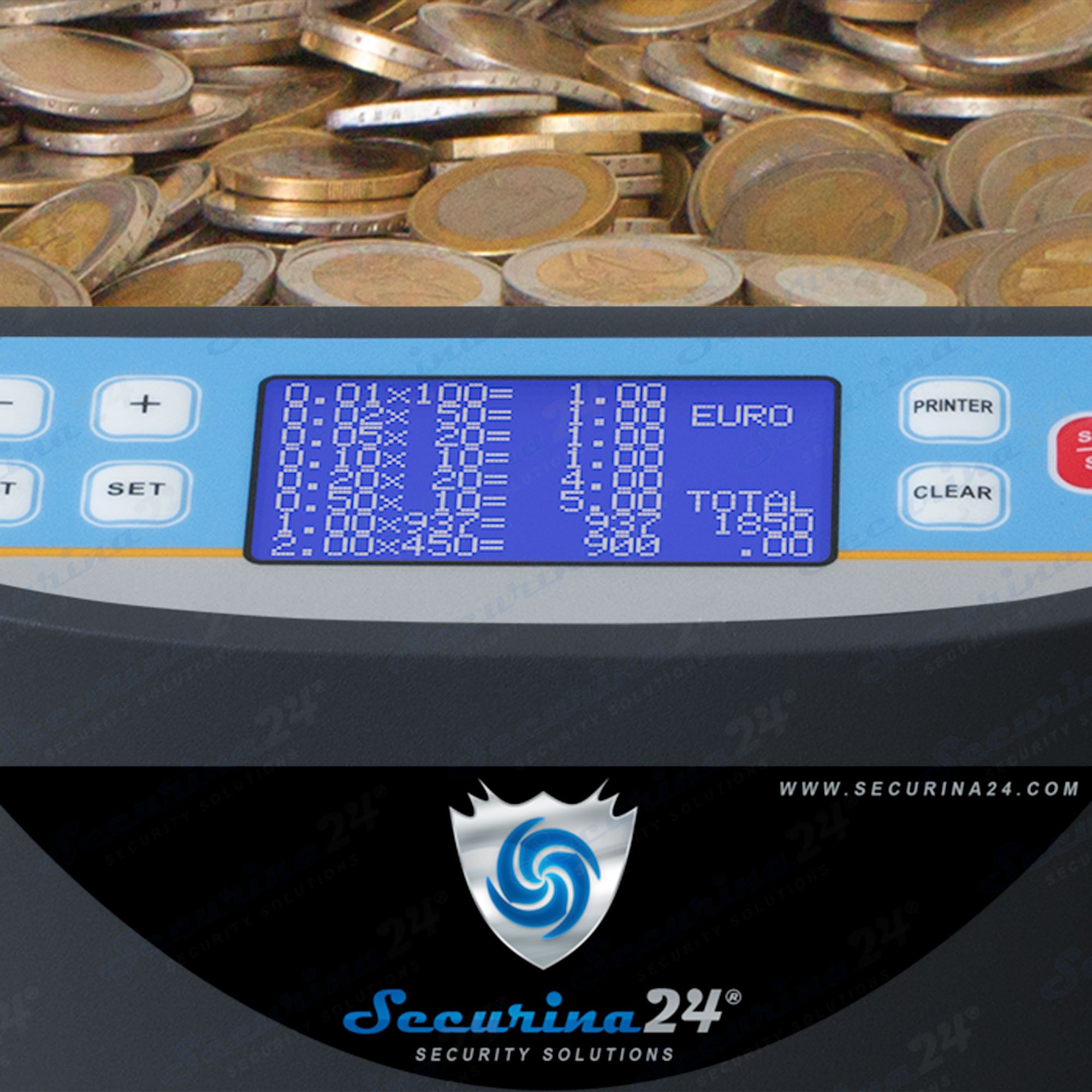 Münzzähler Euro SR1850 mit Drucker Securina24® (schwarz mit Drucker)