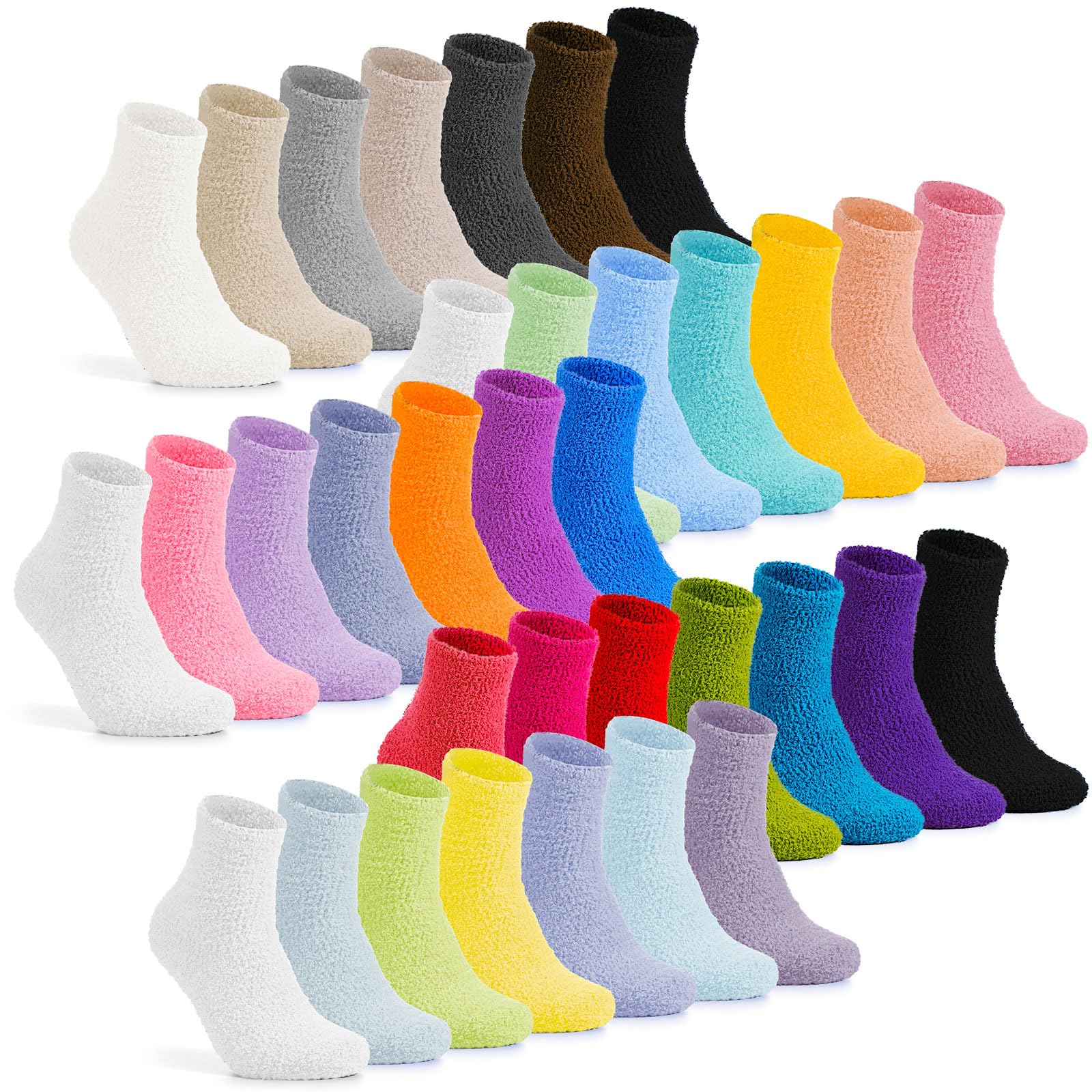 Ramede 35 Pairs Fuzzy Slipper Fluffy Socks Bulk Winter Warm Coral Velvet and Polyester Home Universal Fit Socks